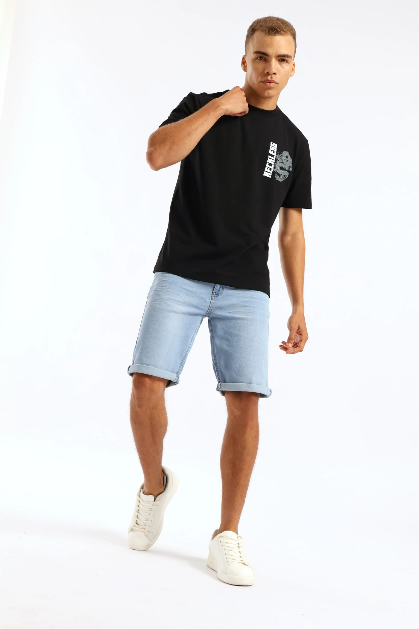 Dragon Front & Back Print Tee - Black - Image 3