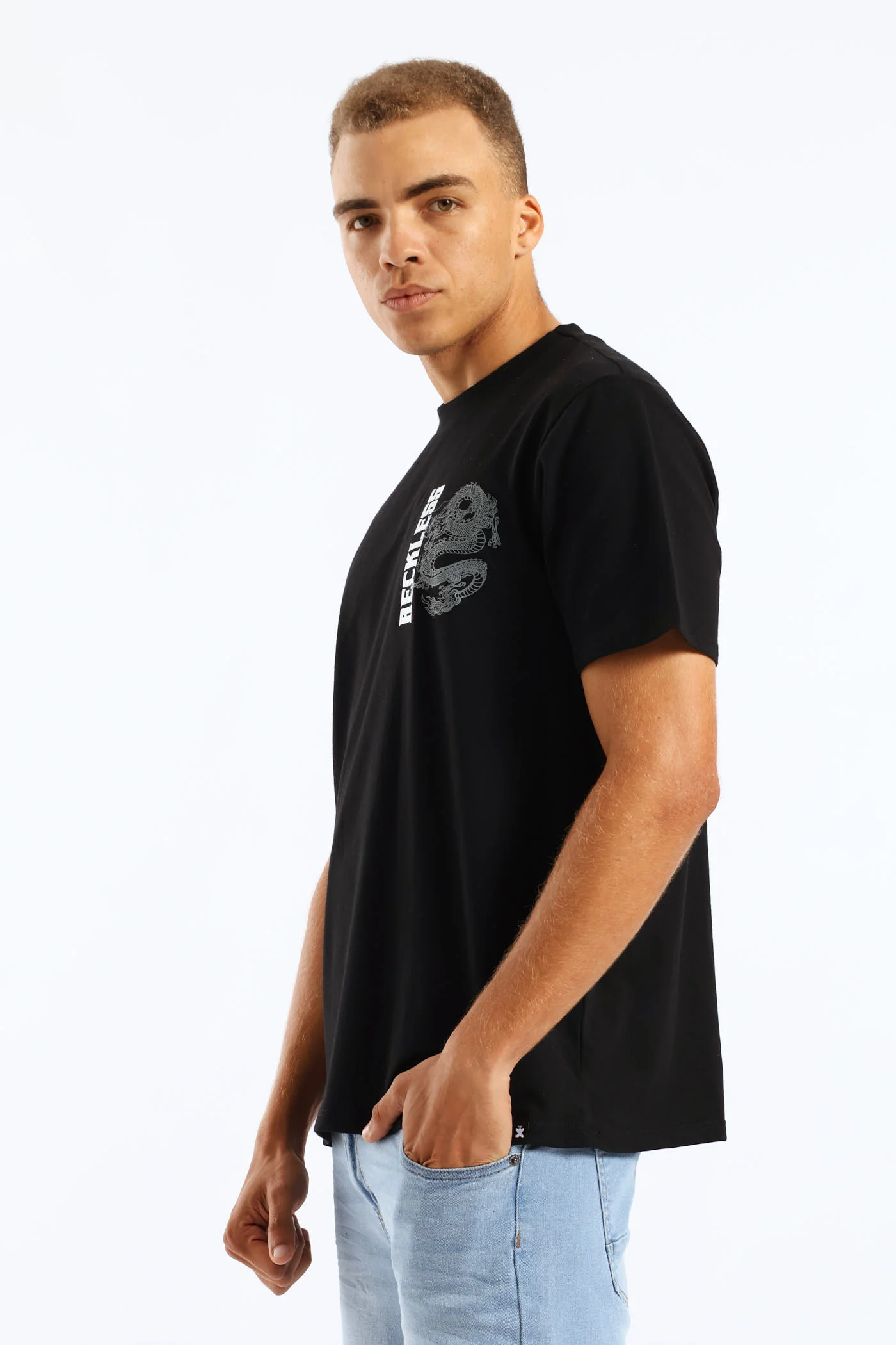 Dragon Front & Back Print Tee - Black - Image 4