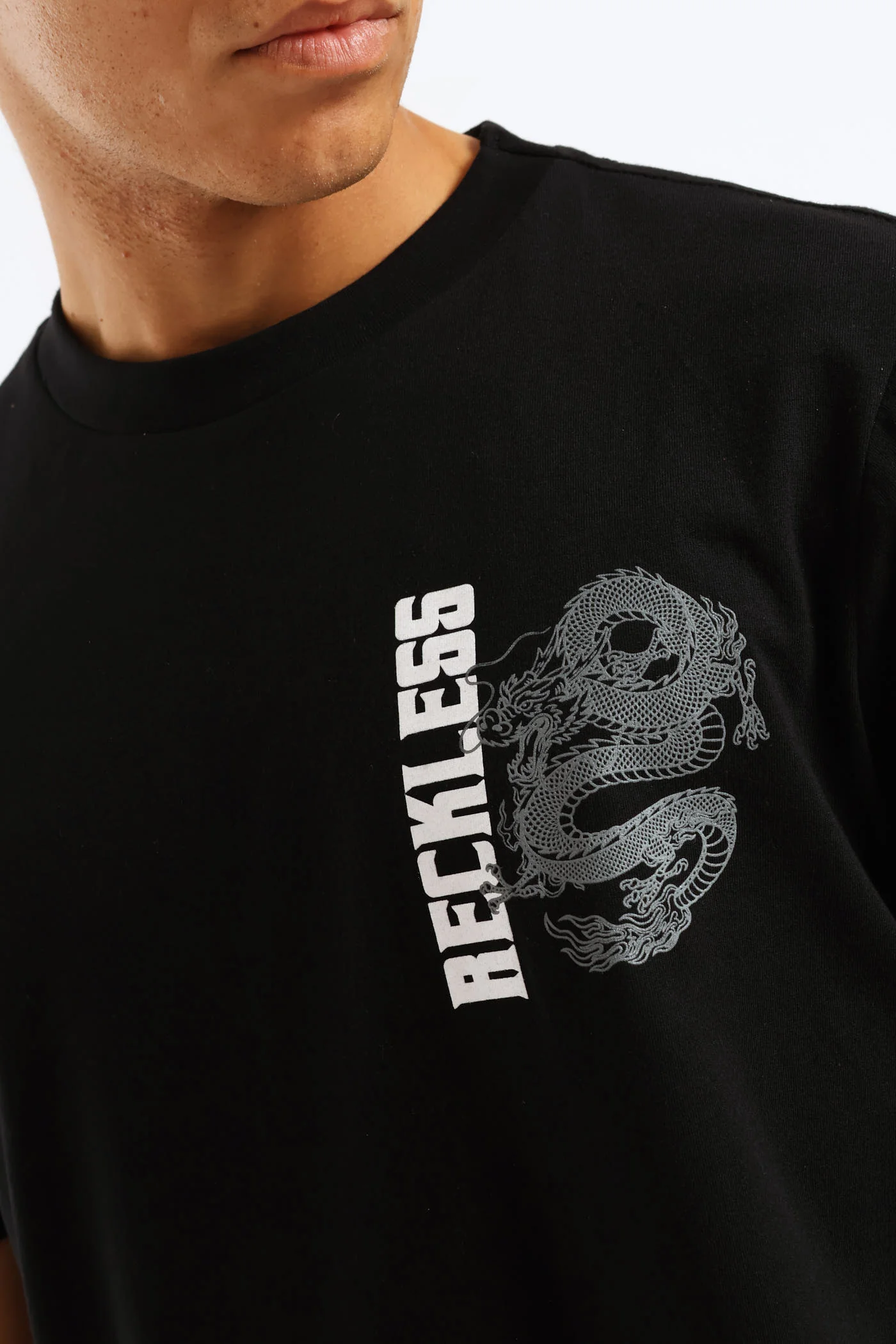 Dragon Front & Back Print Tee - Black - Image 5