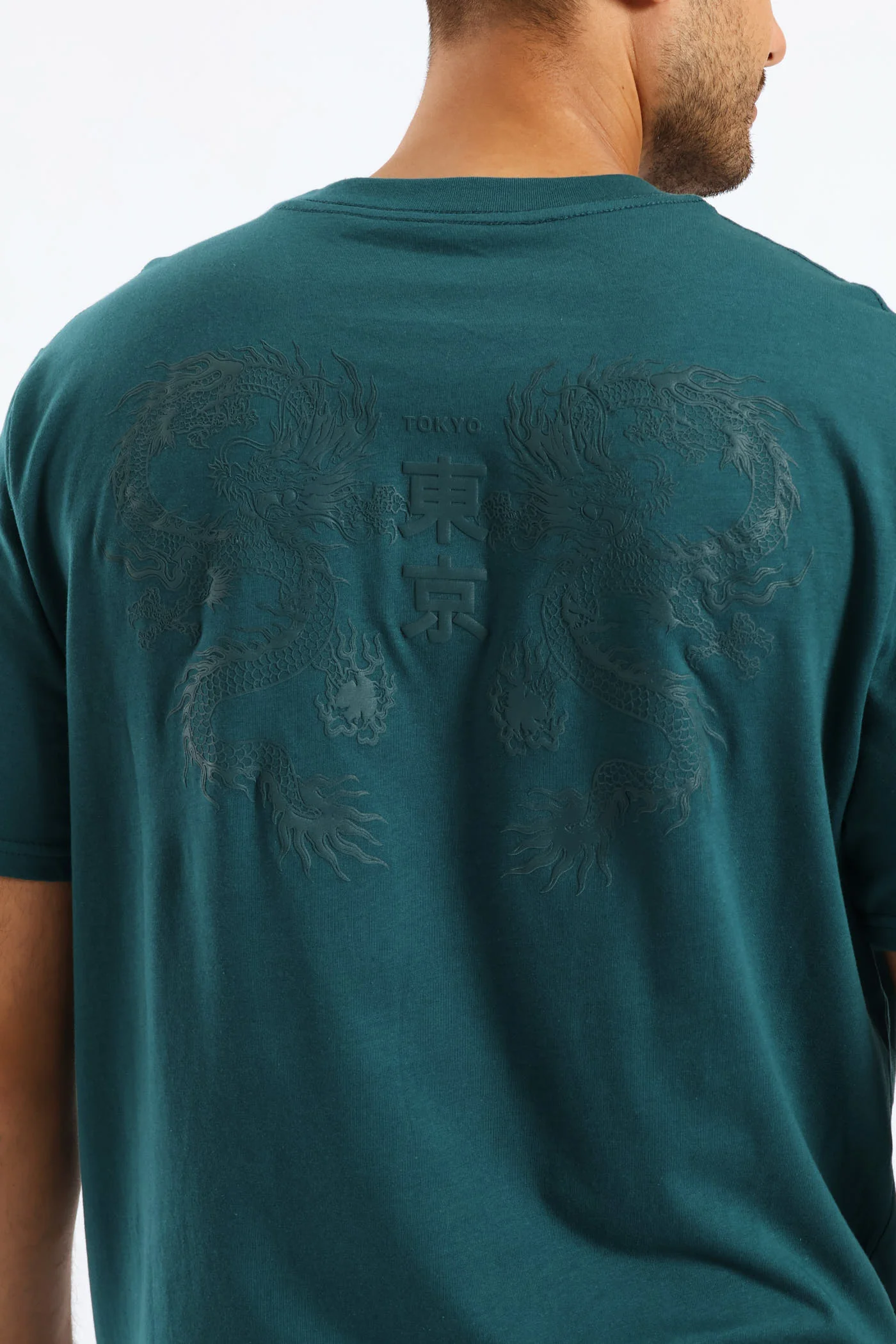 Dragon Front & Back Print Tee - Dark Teal - Image 3