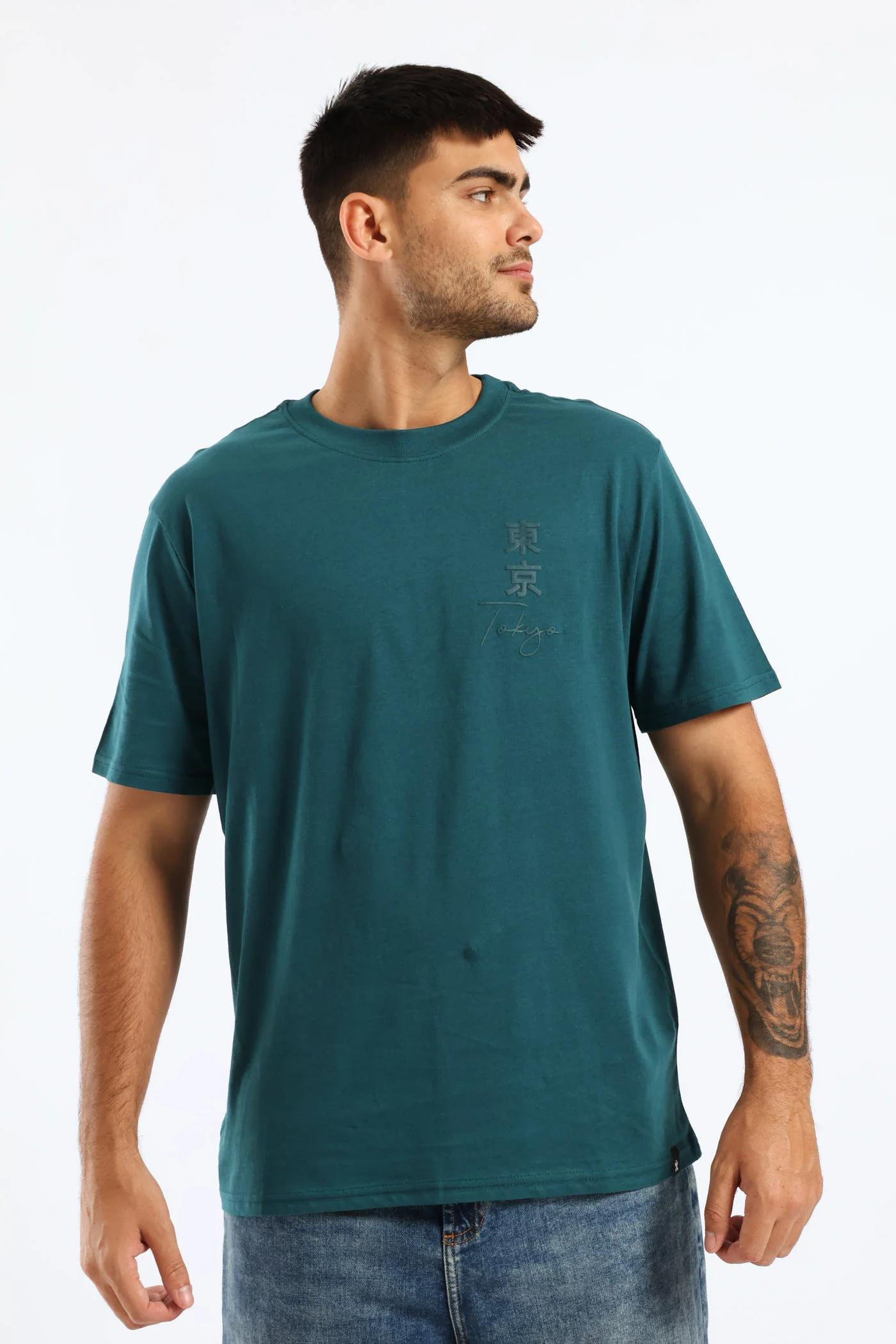 Dragon Front & Back Print Tee - Dark Teal - Image 4