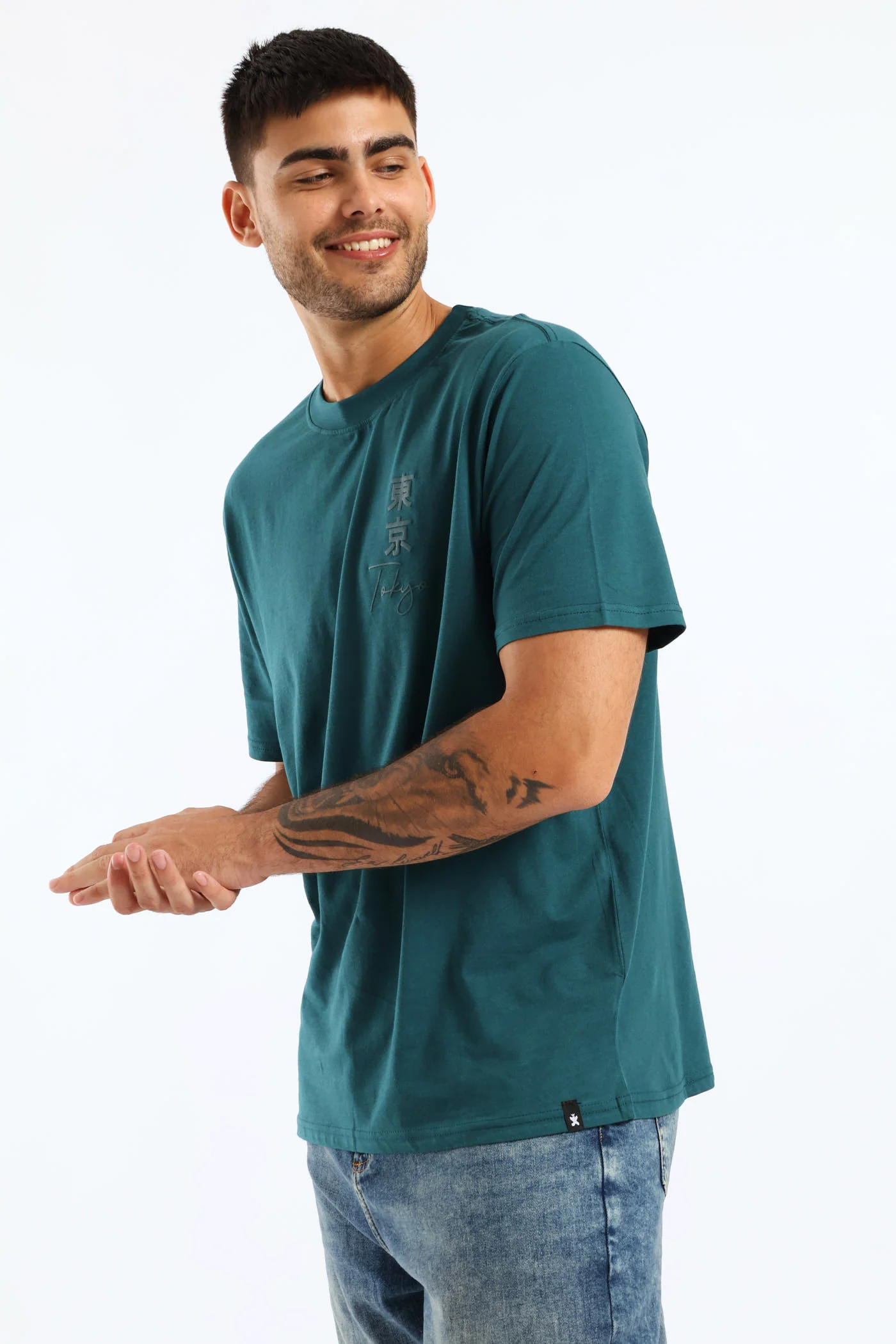 Dragon Front & Back Print Tee - Dark Teal - Image 5