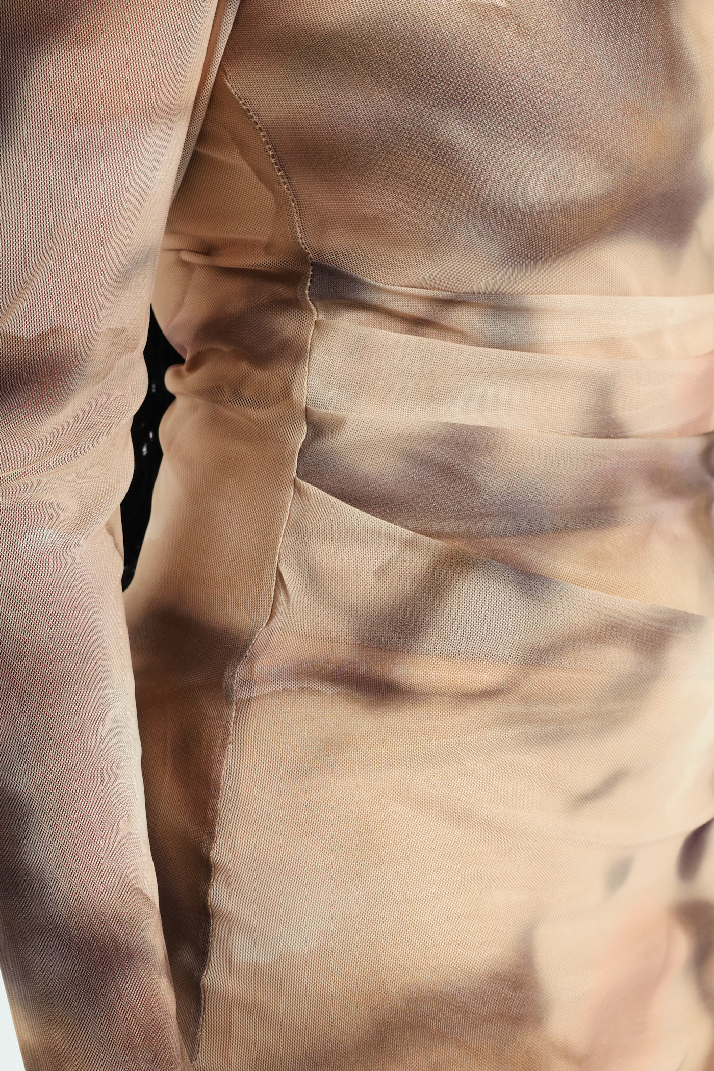 Drape Detail Mesh Midi Dress - Cream - Image 4