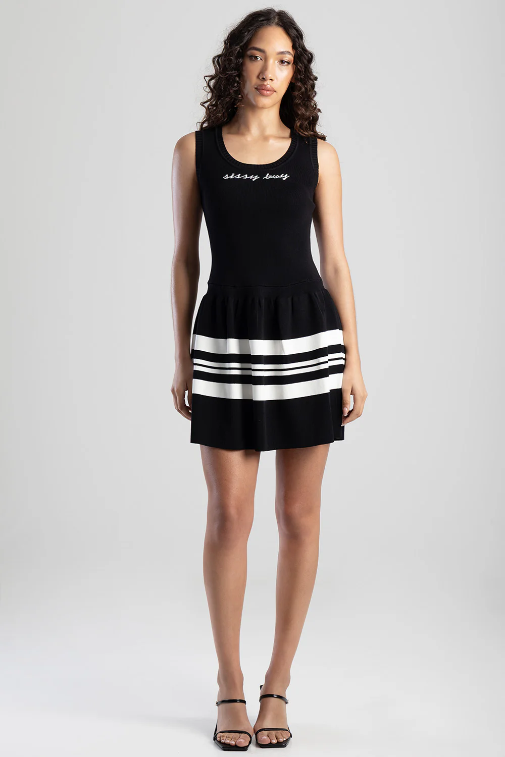 Dream Girl Dropped Waist Mini Dress - Black/White - Image 4