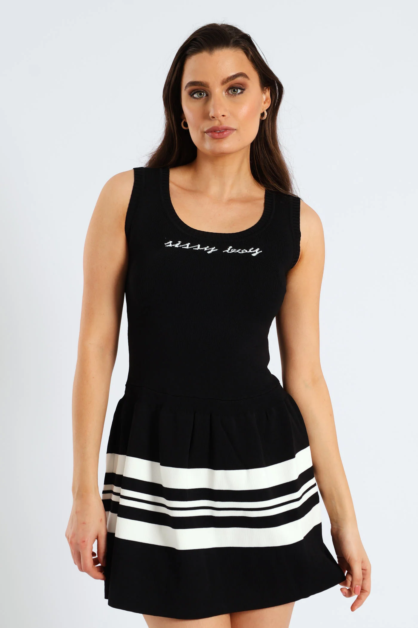 Dream Girl Dropped Waist Mini Dress - Black/White - Image 5