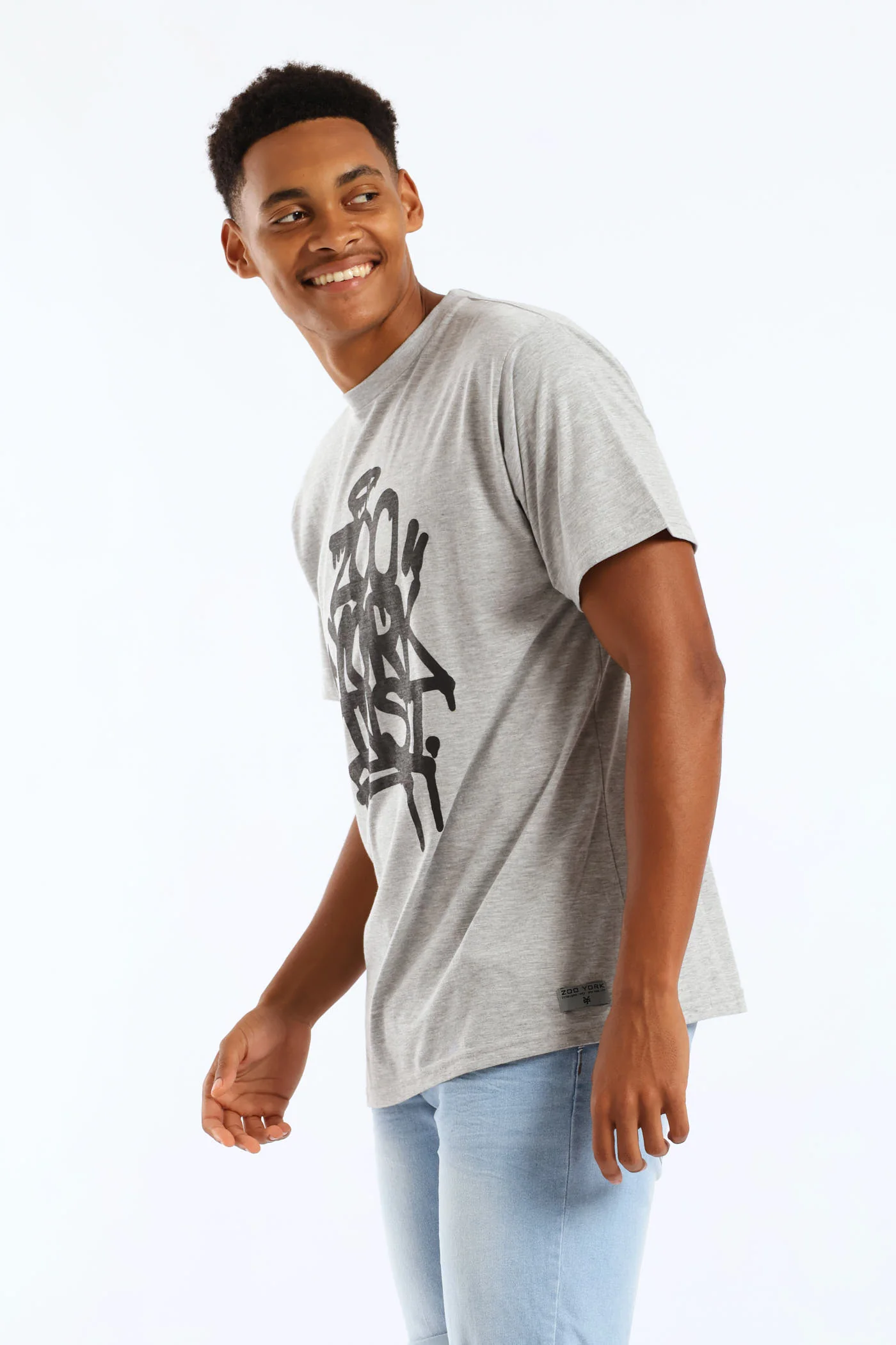 Drip Back Print Tee - Grey Melange - Image 3