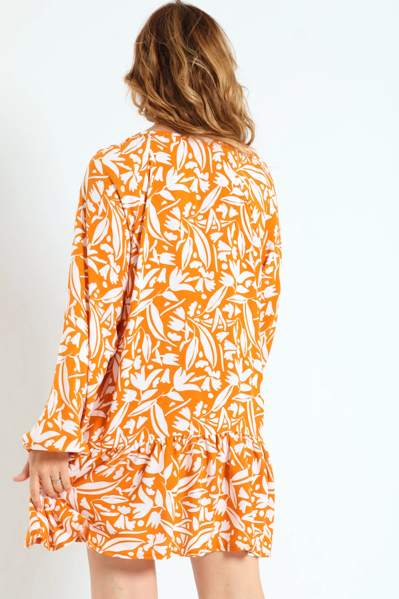 Drop Hem Shift Dress - White/Orange - Image 3