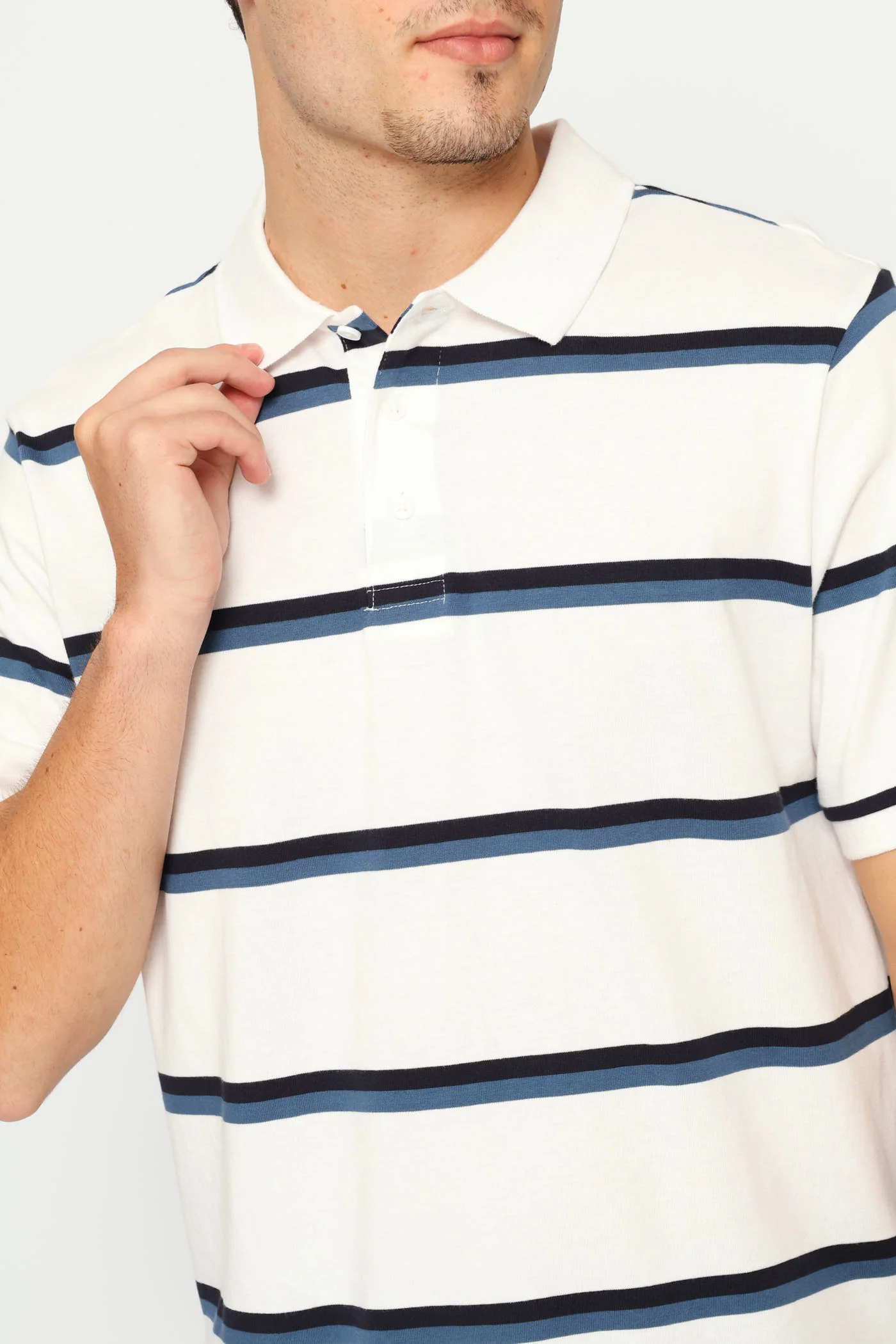 Duo Stripe Golfer - White/Navy - Image 2