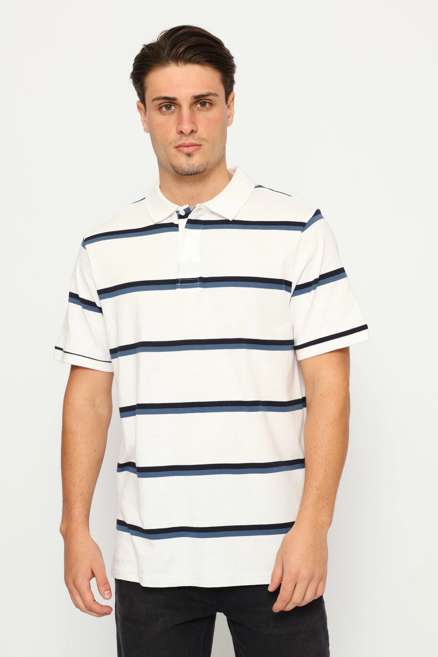 Duo Stripe Golfer - White/Navy - Image 3