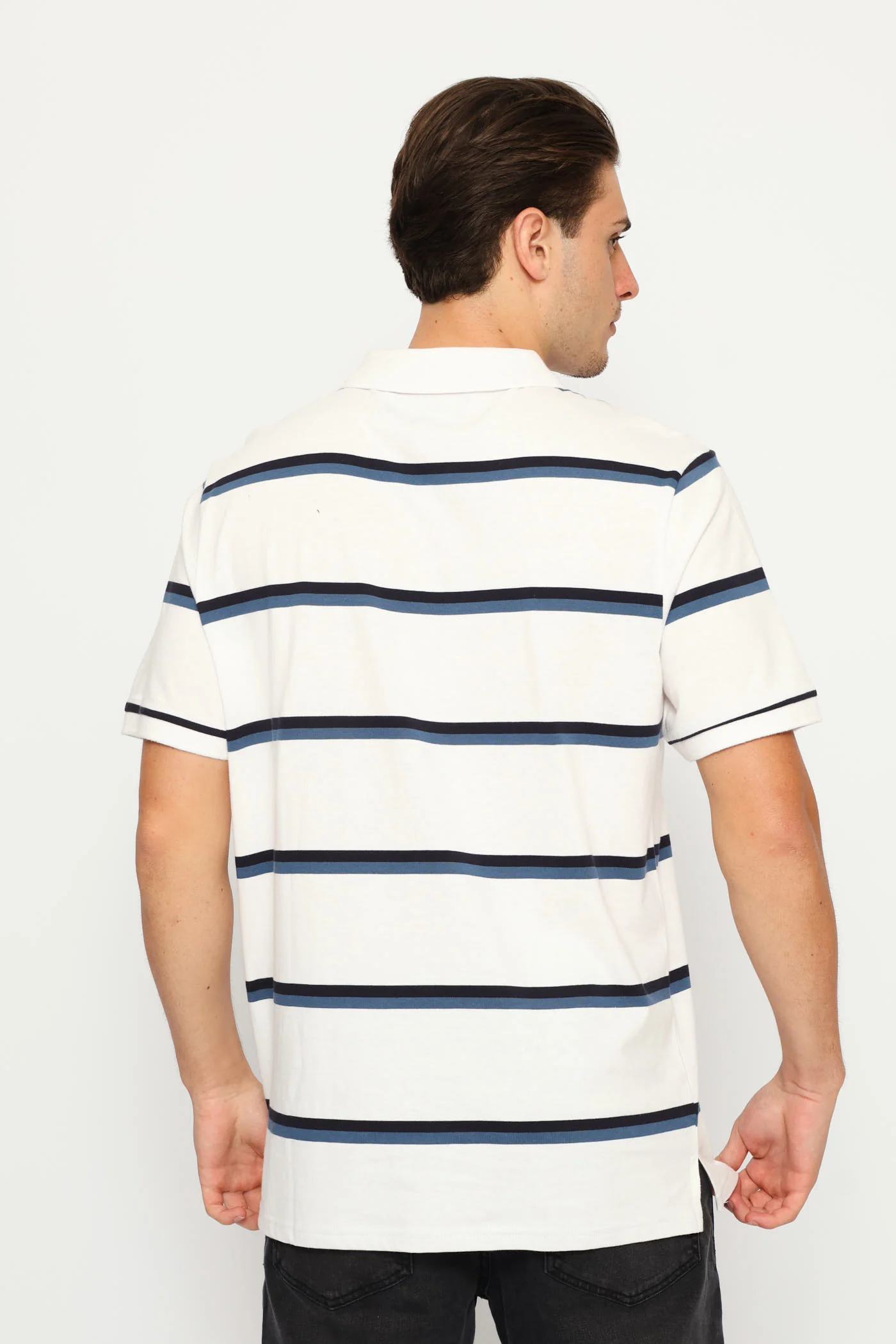 Duo Stripe Golfer - White/Navy - Image 4