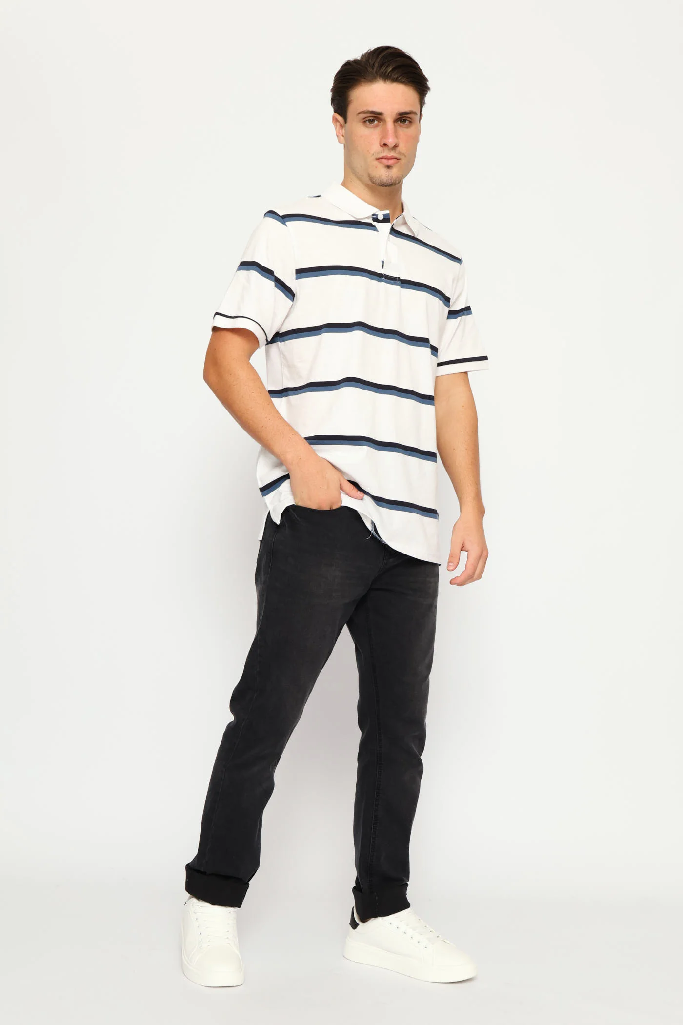 Duo Stripe Golfer - White/Navy - Image 5
