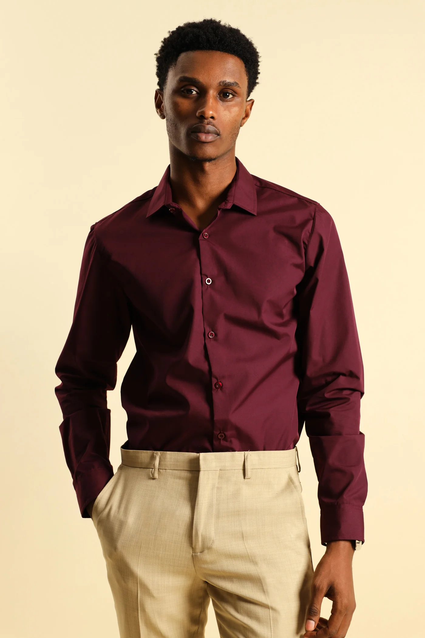 Easy Care Long Sleeve Shirt - Burgundy - Image 2