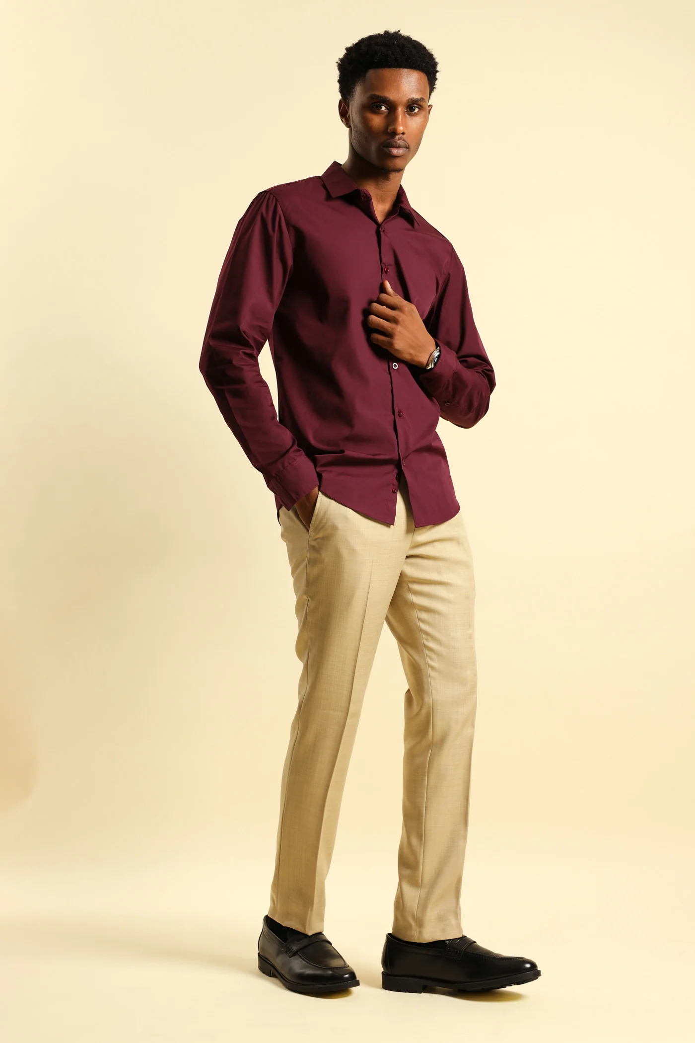 Easy Care Long Sleeve Shirt - Burgundy - Image 5