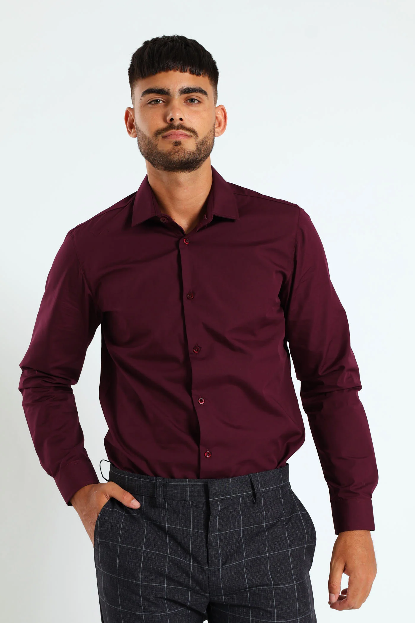 Easy Care Long Sleeve Shirt - Burgundy - Image 7