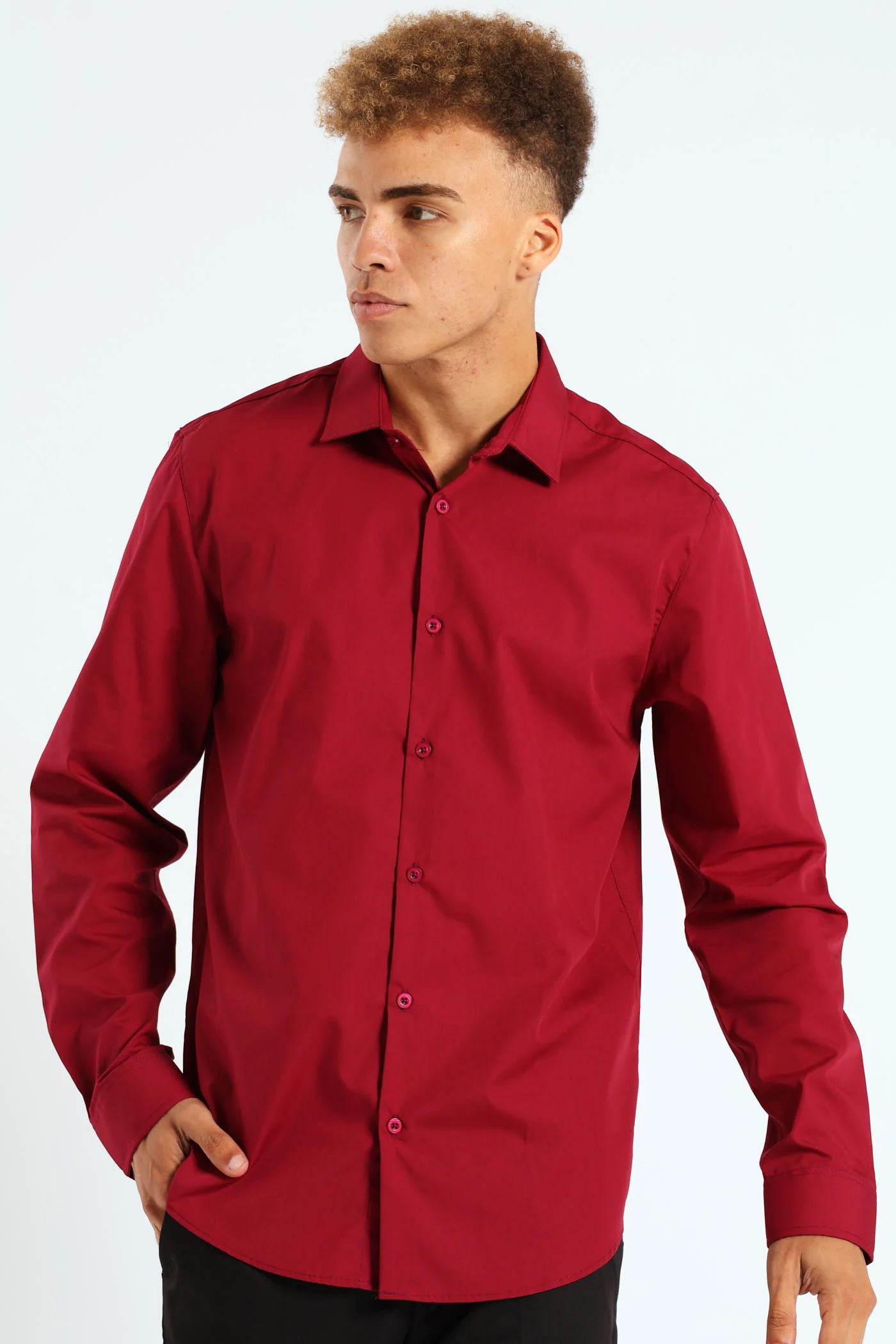 Easy Care Long Sleeve Shirt - Cherry - Image 2