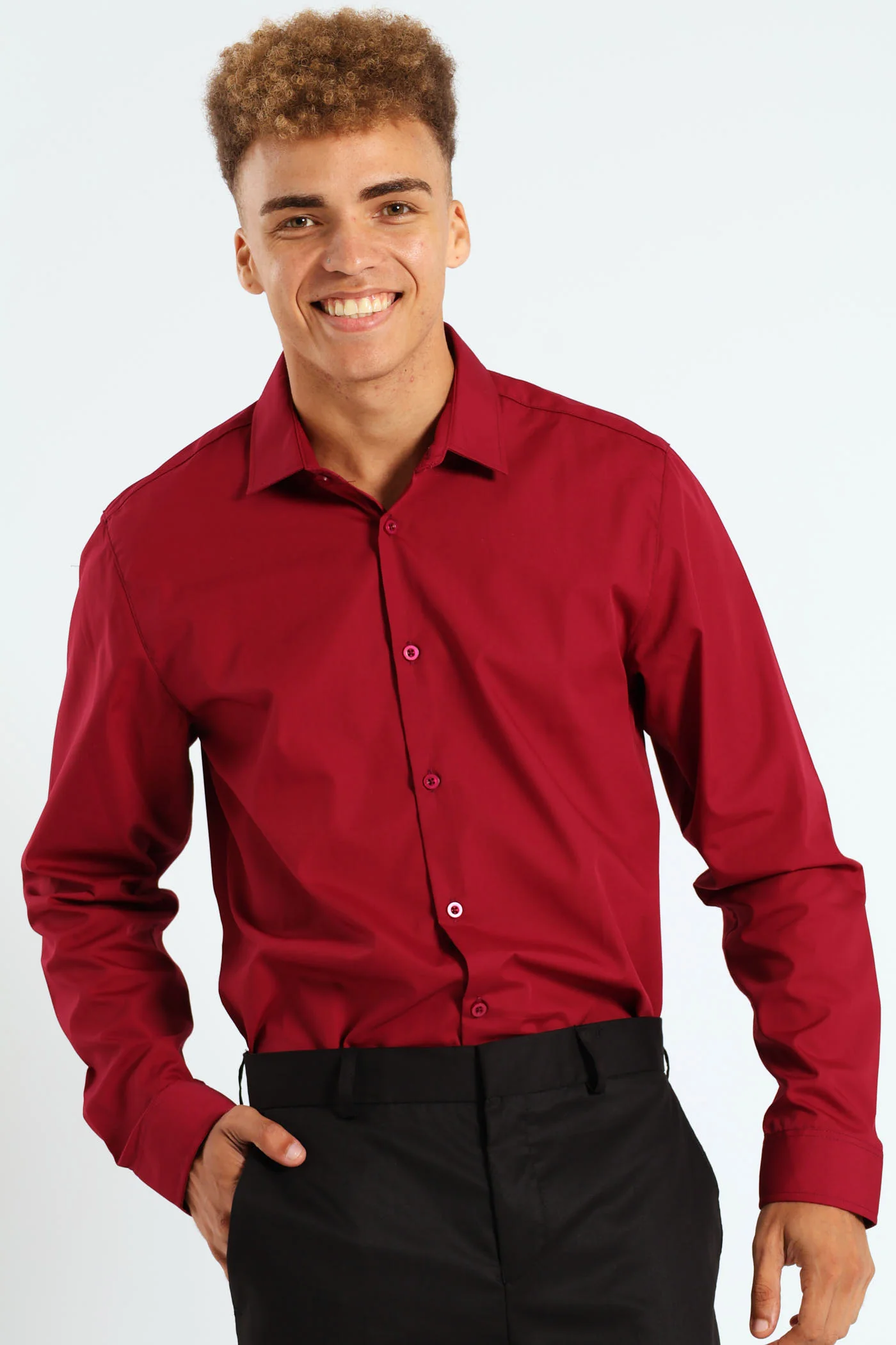 Easy Care Long Sleeve Shirt - Cherry - Image 3