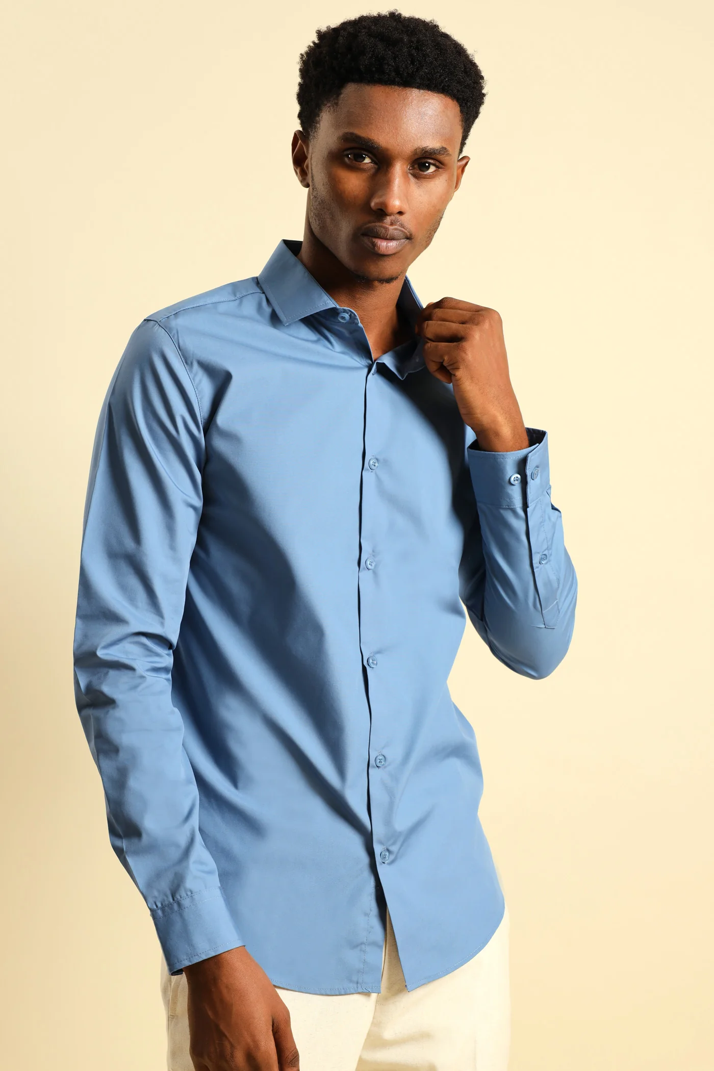 Easy Care Long Sleeve Shirt - Mid Blue - Image 2