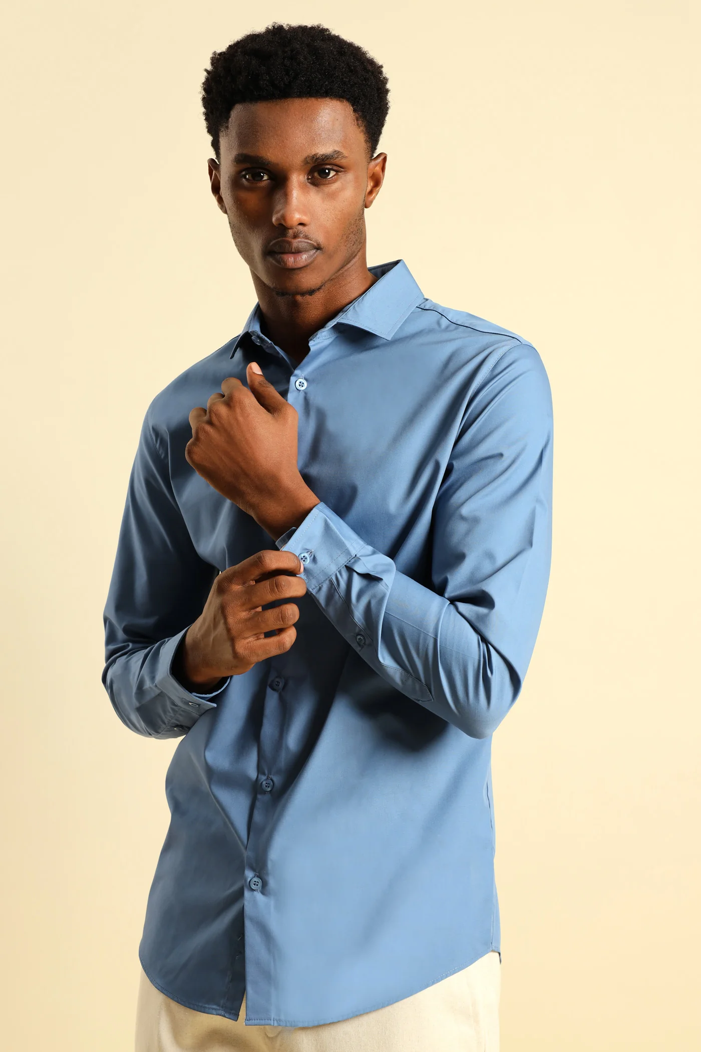Easy Care Long Sleeve Shirt - Mid Blue - Image 4