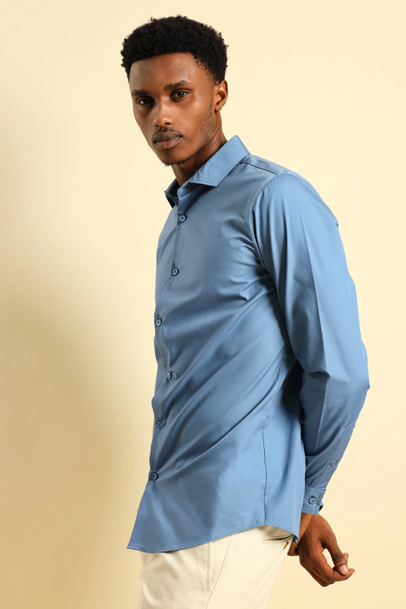 Easy Care Long Sleeve Shirt - Mid Blue - Image 6