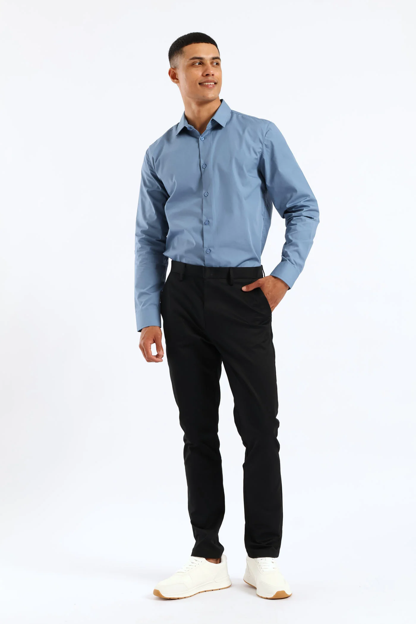 Easy Care Long Sleeve Shirt - Mid Blue - Image 2