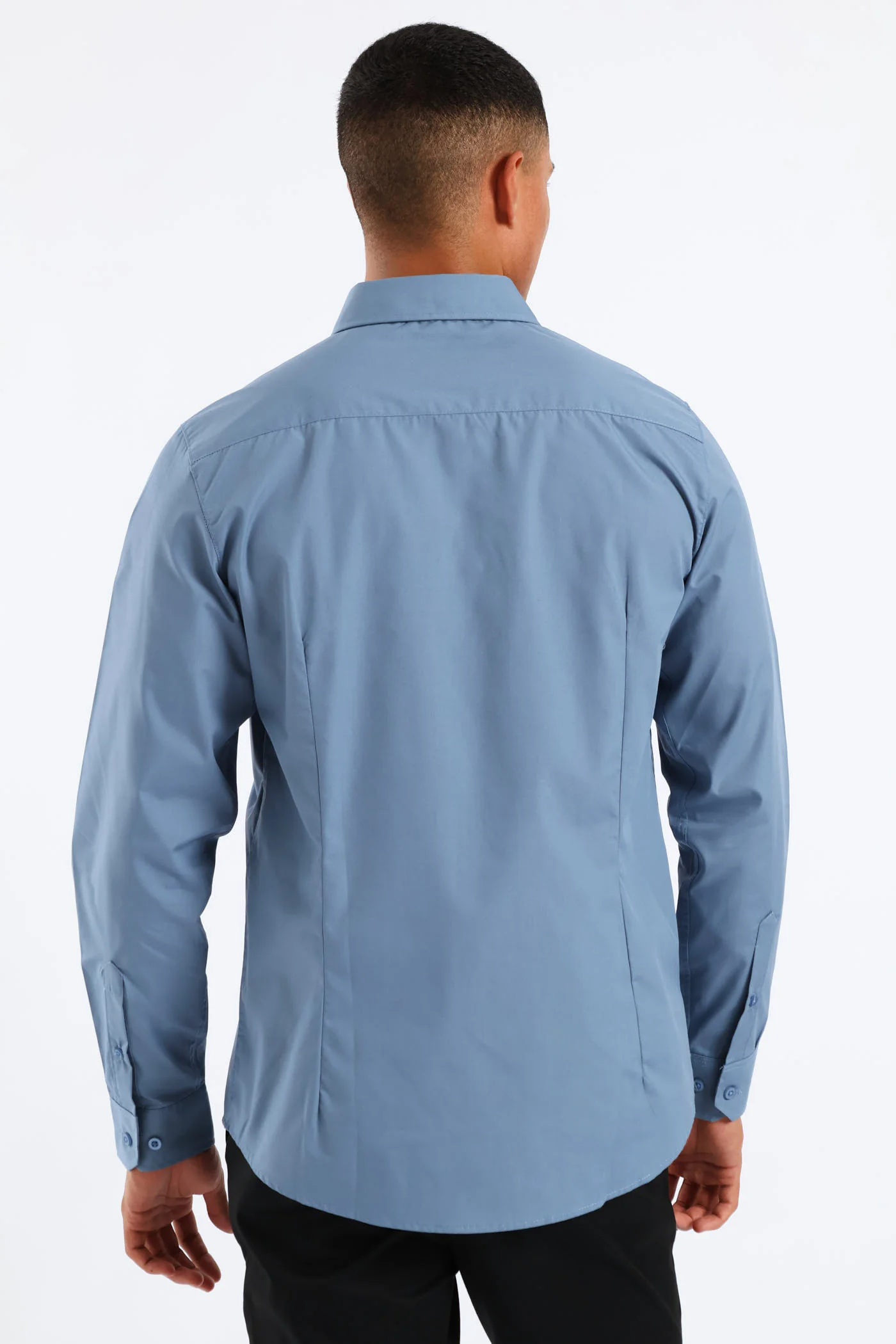 Easy Care Long Sleeve Shirt - Mid Blue - Image 4
