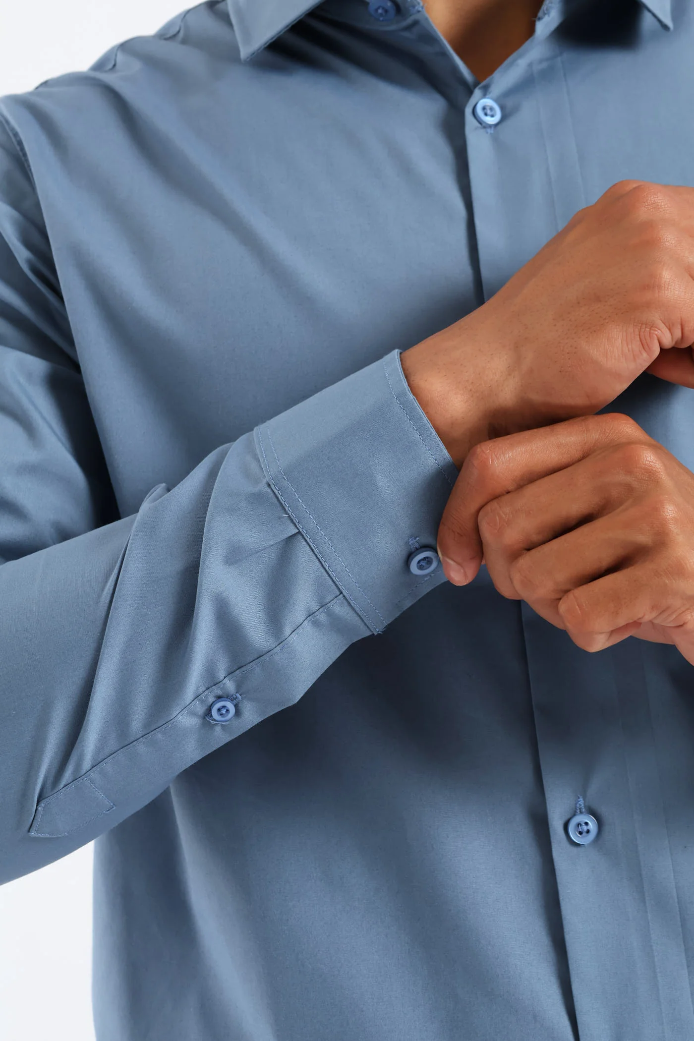Easy Care Long Sleeve Shirt - Mid Blue - Image 5