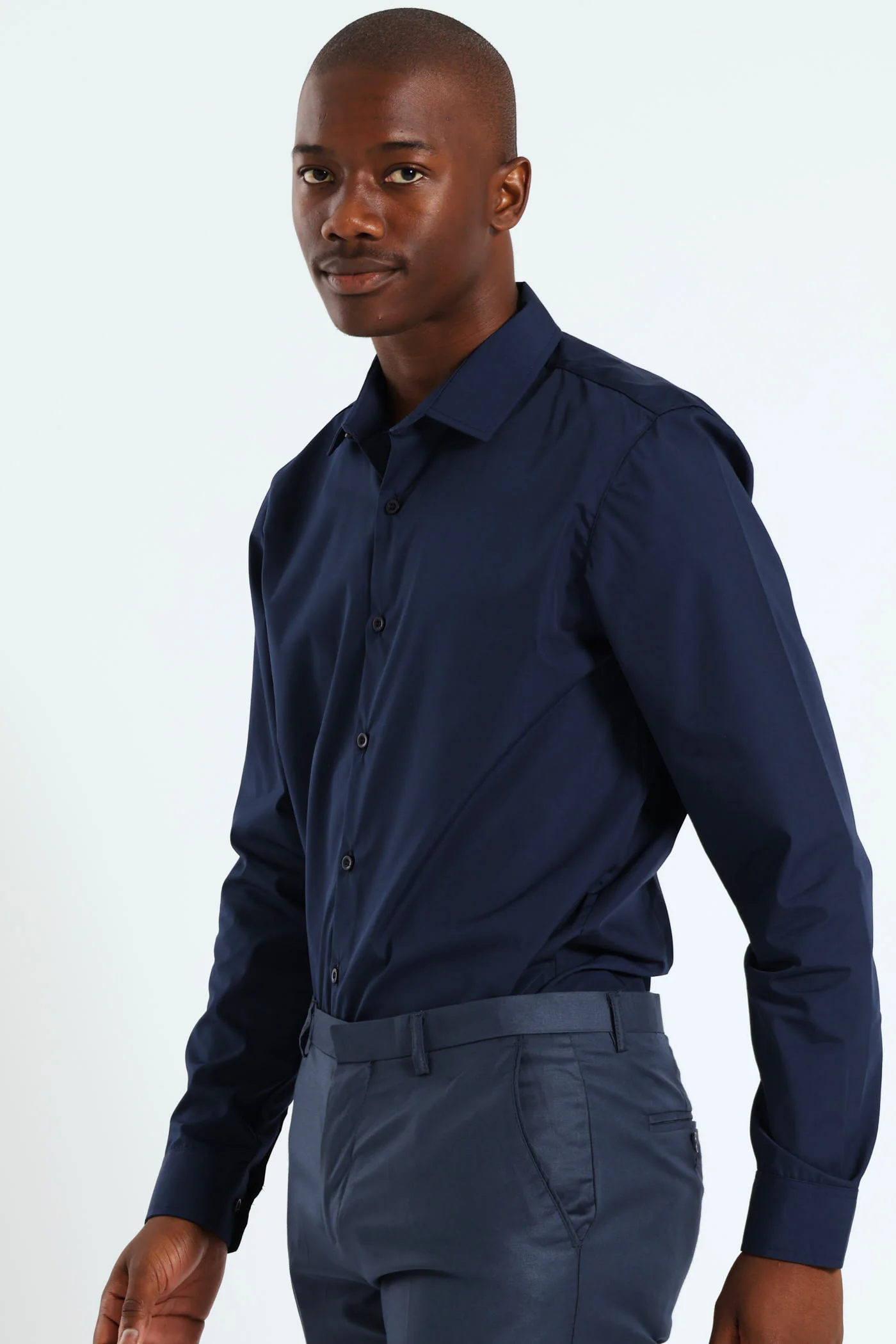 Easy Care Long Sleeve Shirt - Navy - Image 3