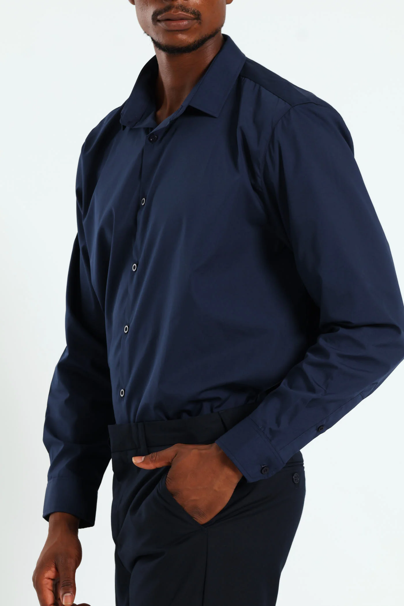 Easy Care Long Sleeve Shirt - Navy - Image 10