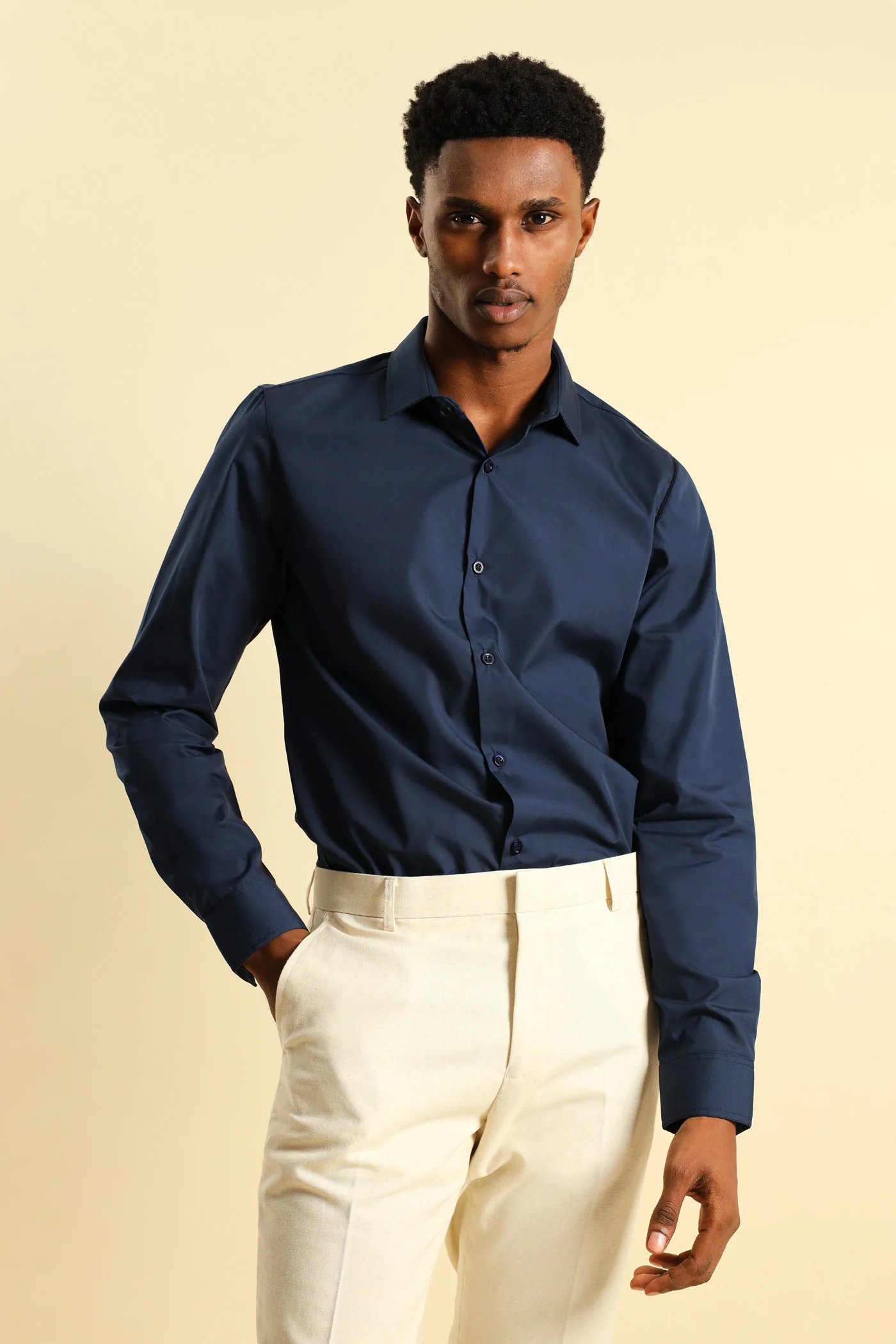 Easy Care Long Sleeve Shirt - Navy - Image 2