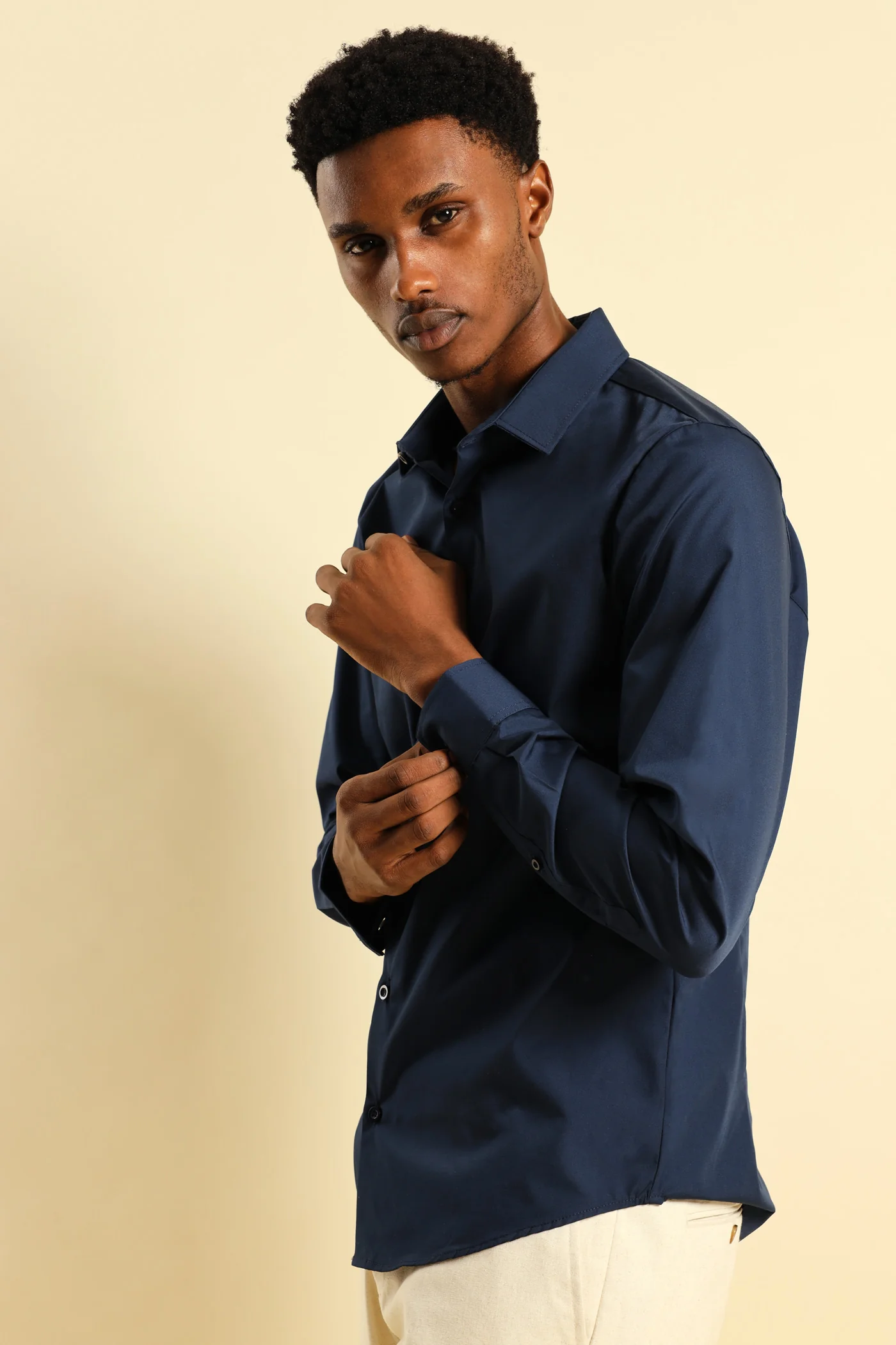 Easy Care Long Sleeve Shirt - Navy - Image 3