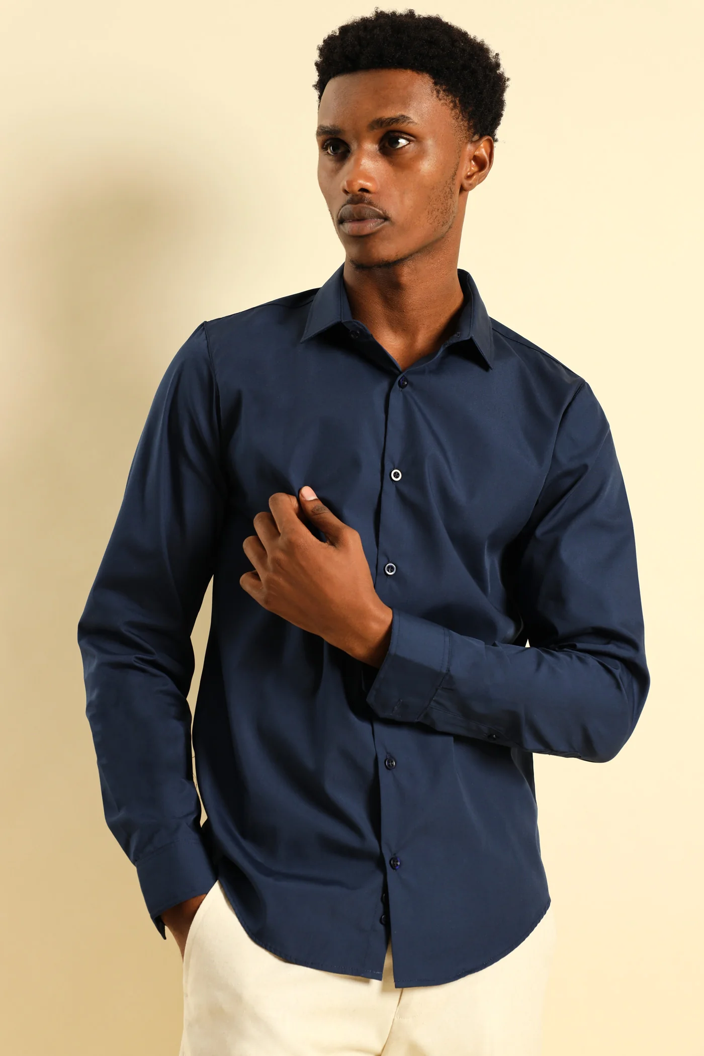 Easy Care Long Sleeve Shirt - Navy - Image 5
