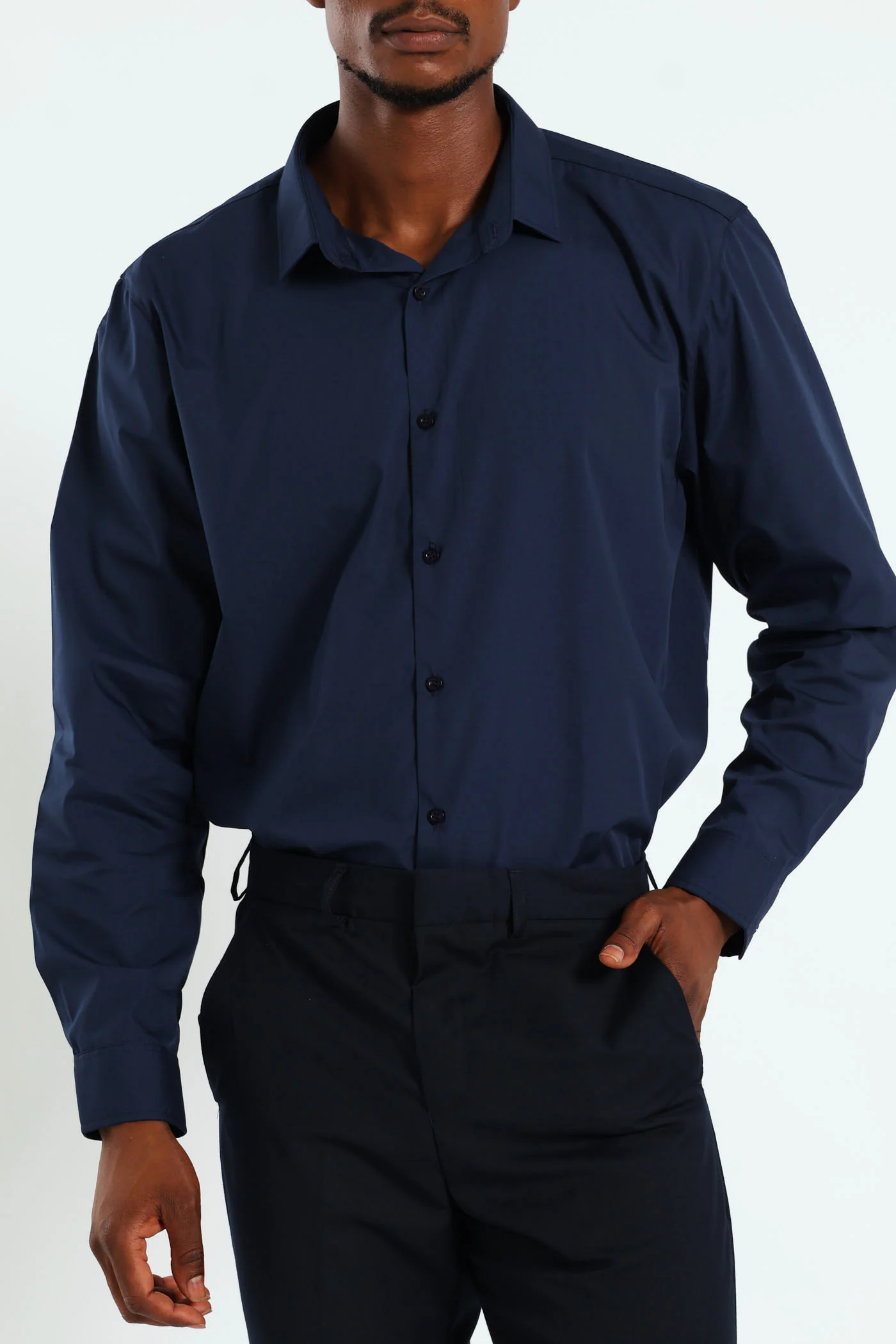Easy Care Long Sleeve Shirt - Navy - Image 7