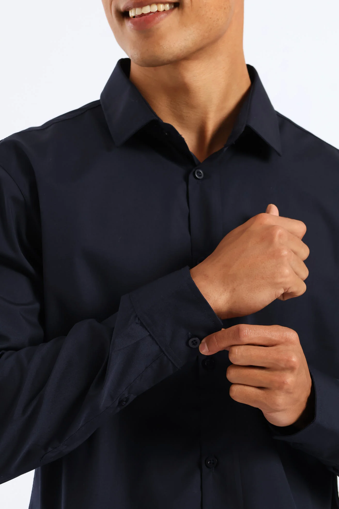 Slim Fit Easy Care Long Sleeve Shirt - Navy - Image 2