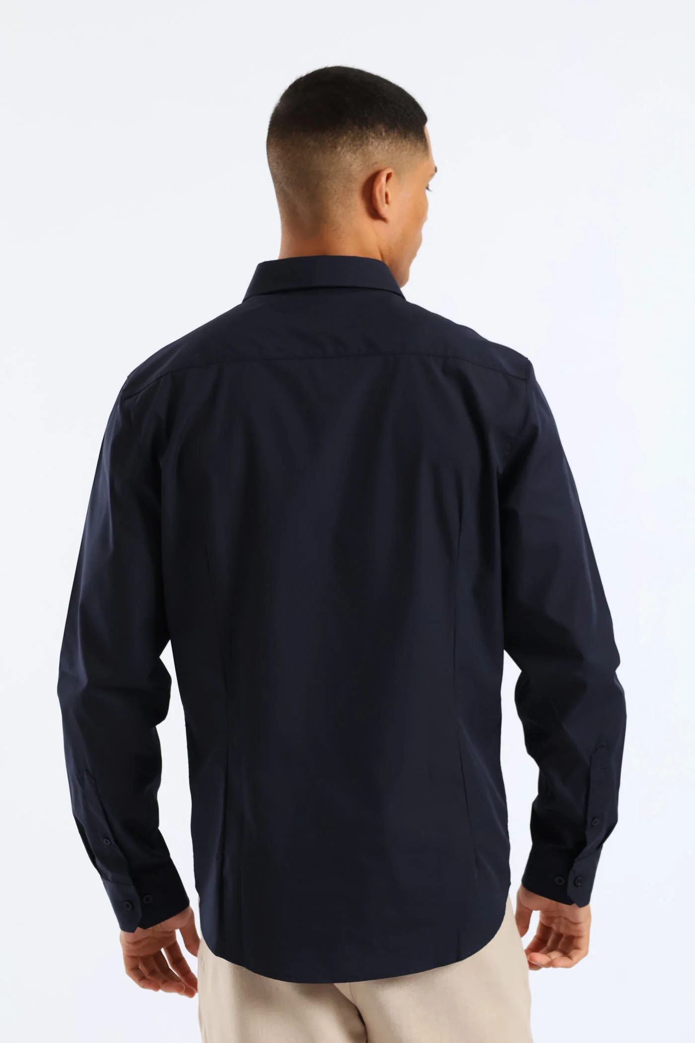 Slim Fit Easy Care Long Sleeve Shirt - Navy - Image 4