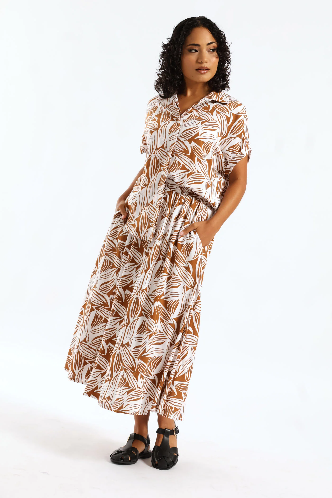 Easy Wearing Viscose Shirt - Brown/White - Image 2