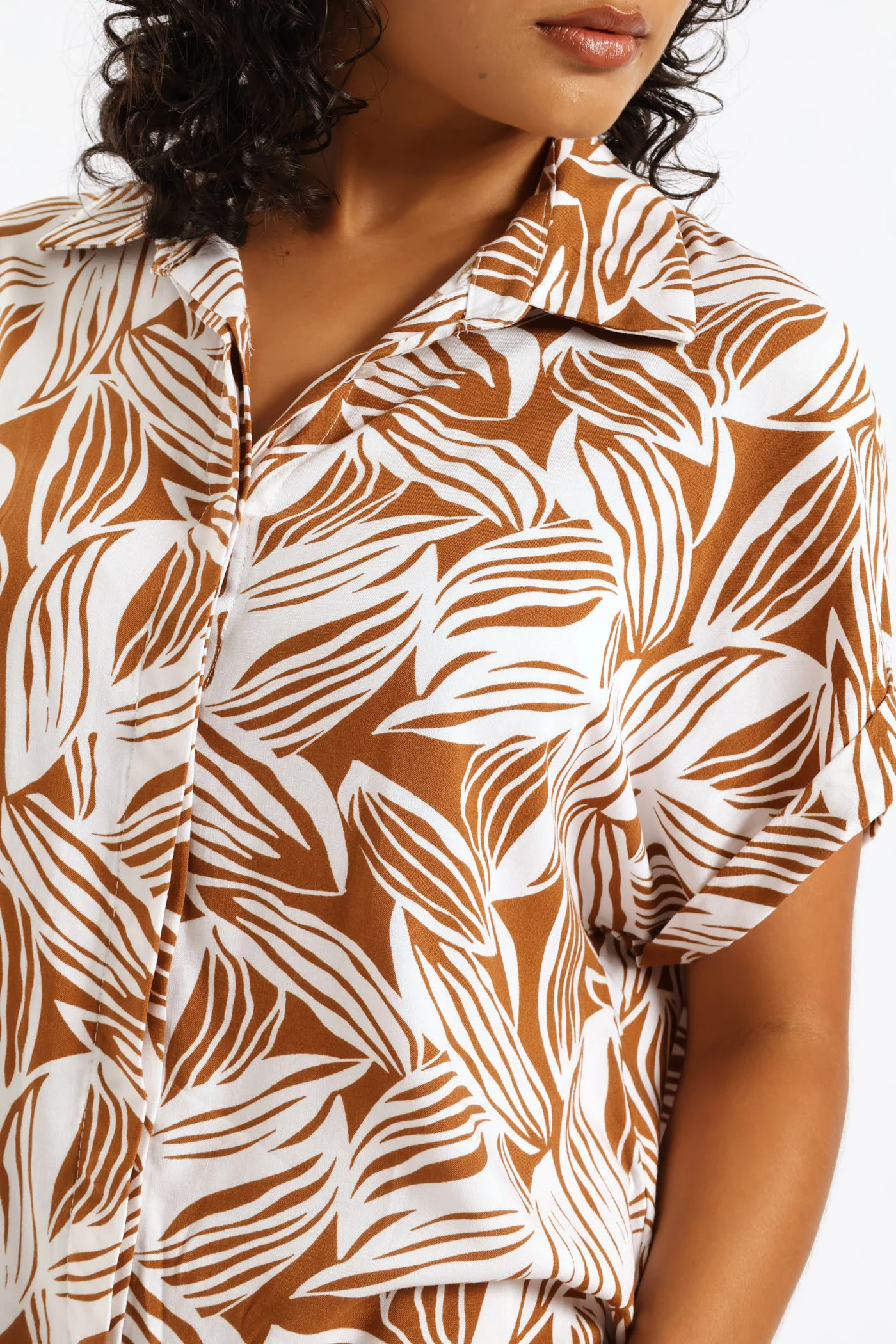 Easy Wearing Viscose Shirt - Brown/White - Image 3