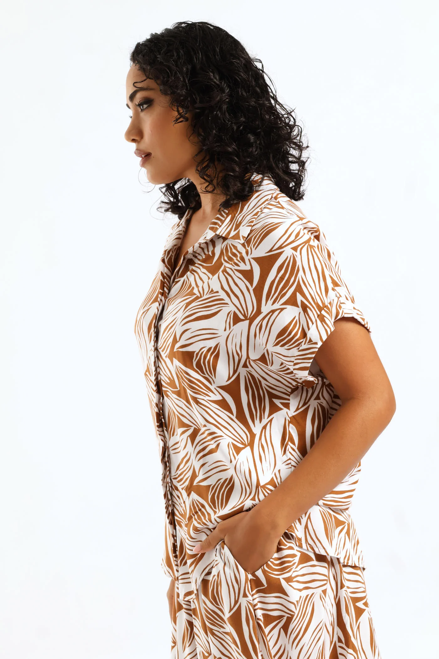 Easy Wearing Viscose Shirt - Brown/White - Image 4
