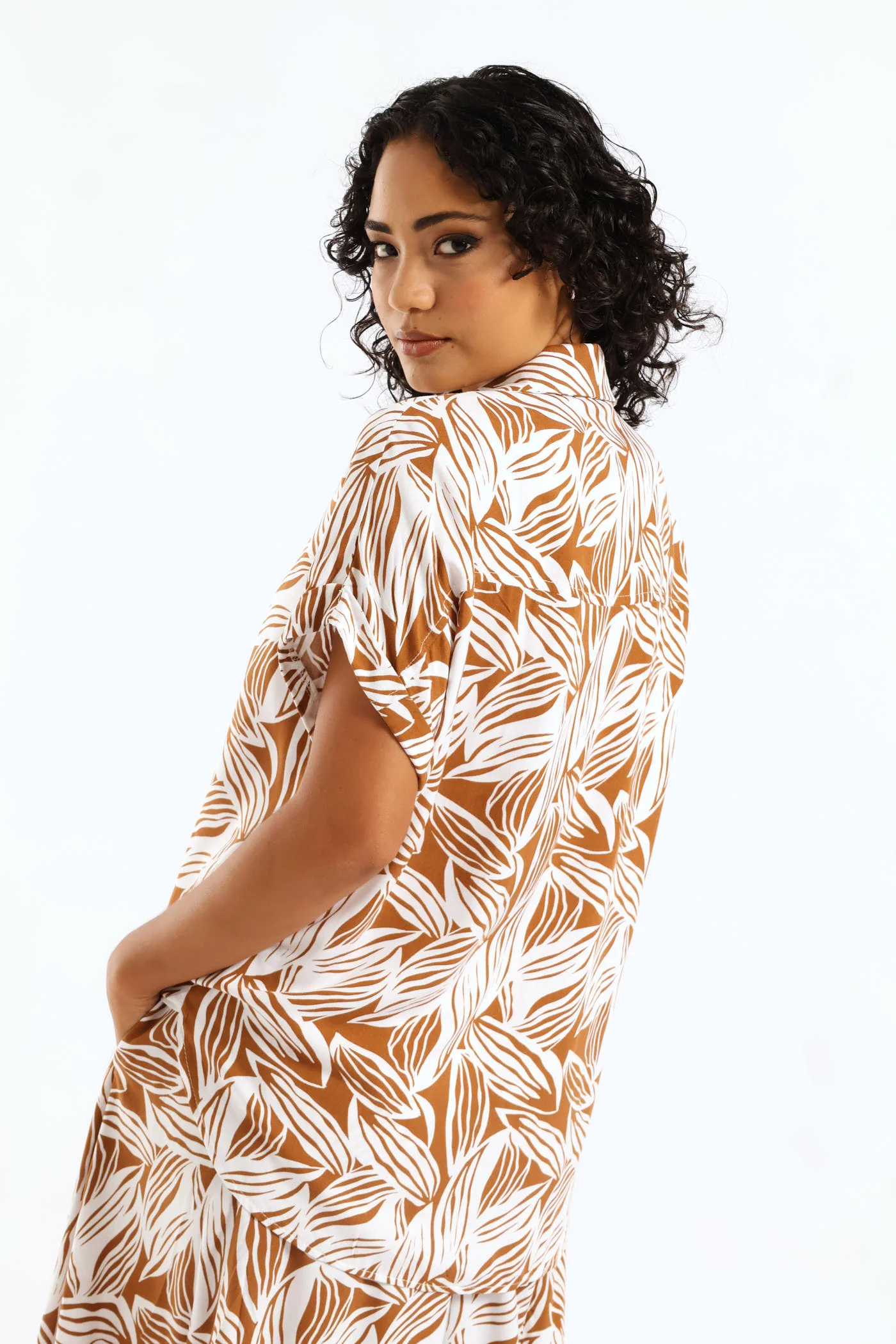 Easy Wearing Viscose Shirt - Brown/White - Image 5