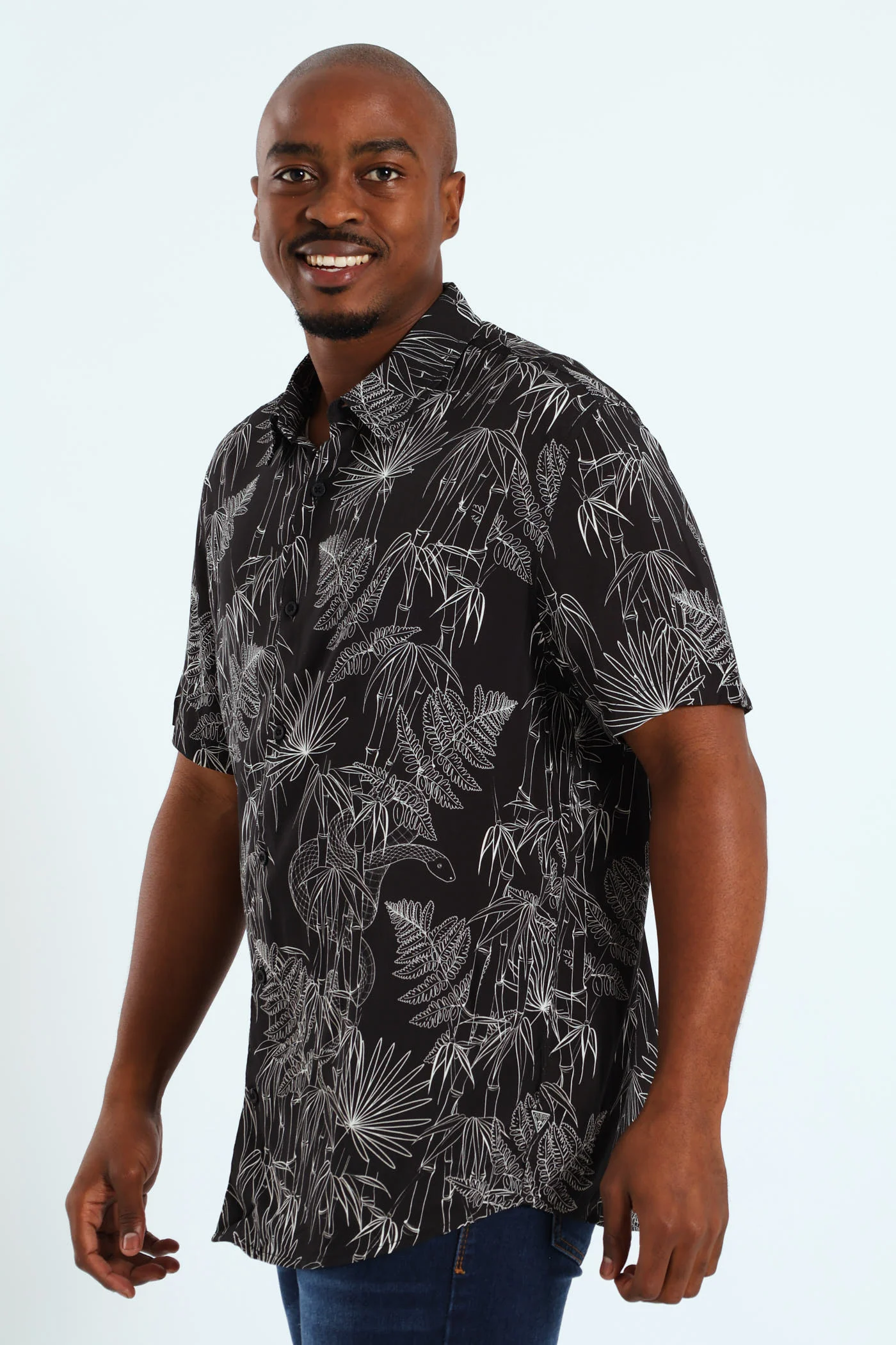 Eco Rayon Jungle Snake Shirt - Black - Image 4