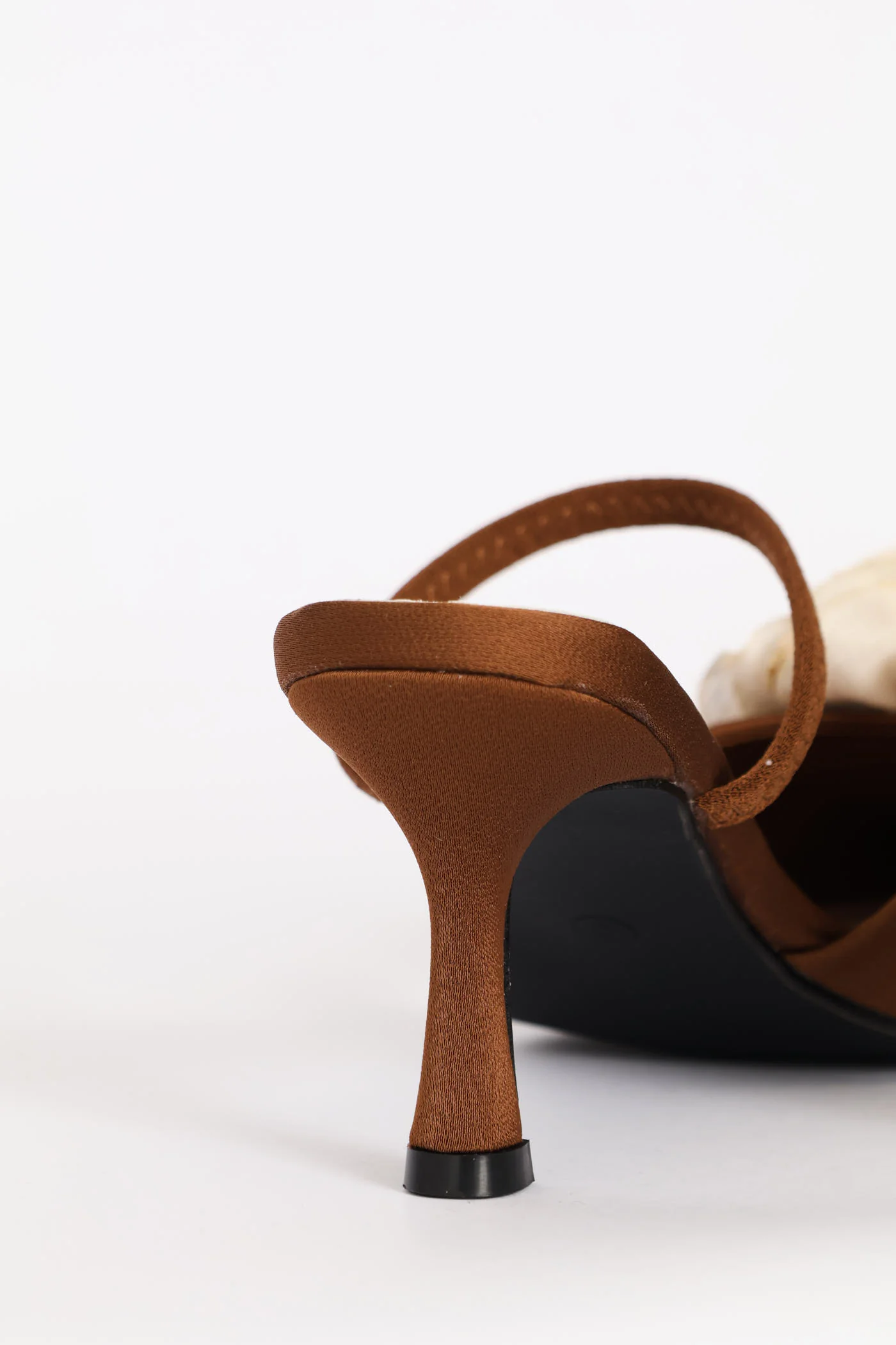 Elastic Strap Flower Trim Mule Heel - Brown - Image 3