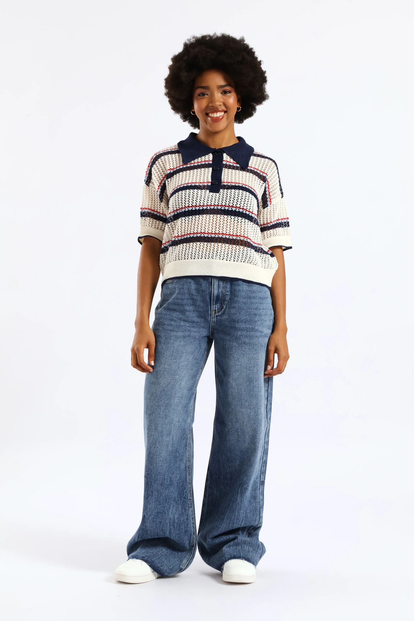 Elastic Waist Wide Leg Raw Hem Denim - Salty Mid Wash - Image 6