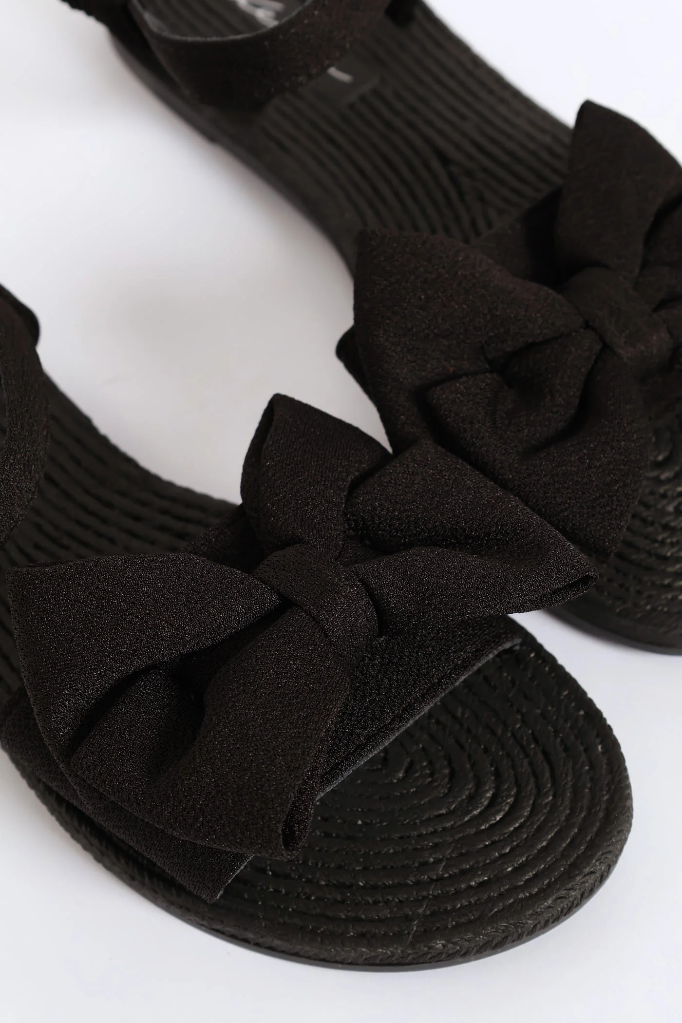 Elasticated Ankle Strap Bow Single Band Sandal  - Black - Image 2