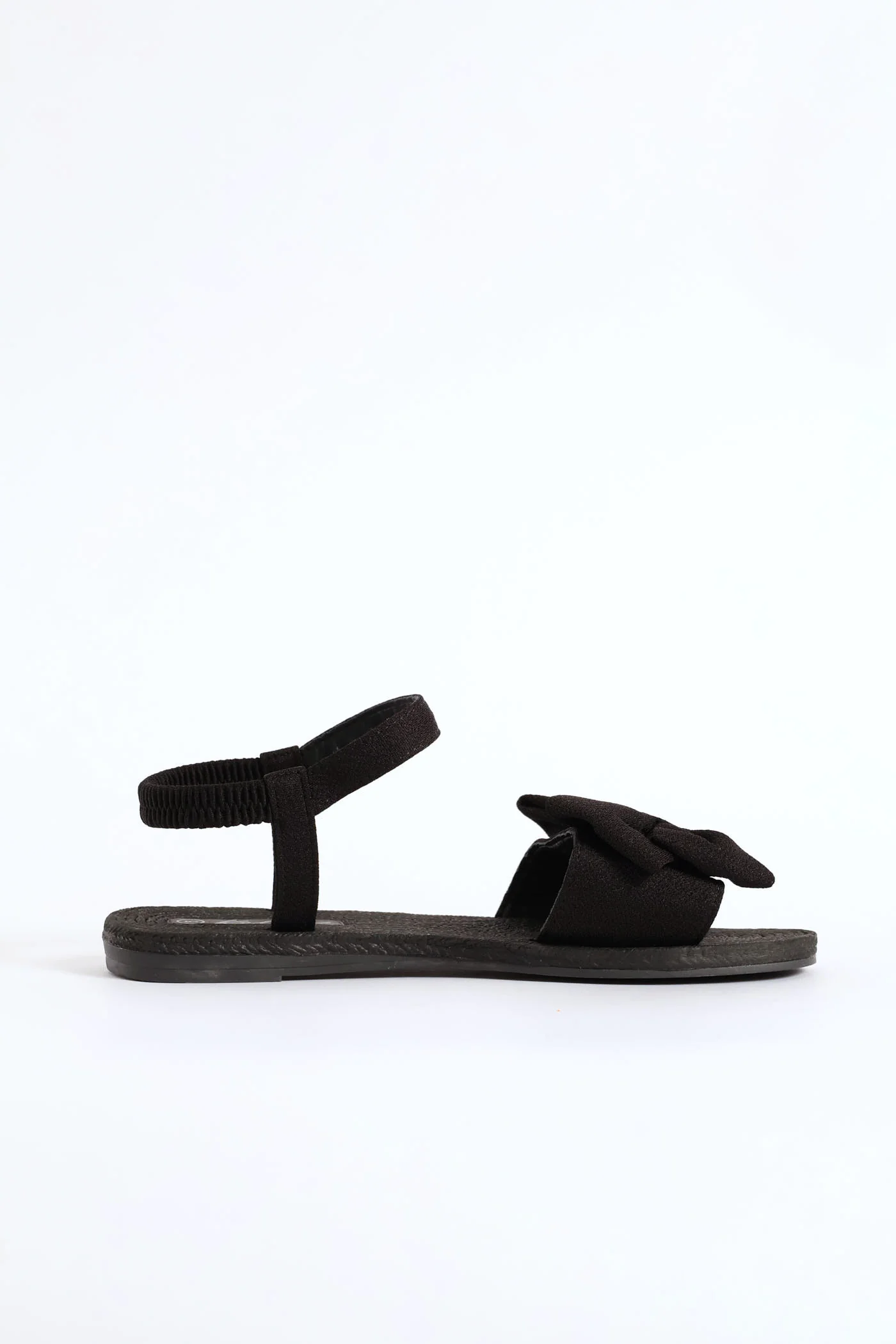 Elasticated Ankle Strap Bow Single Band Sandal  - Black - Image 3