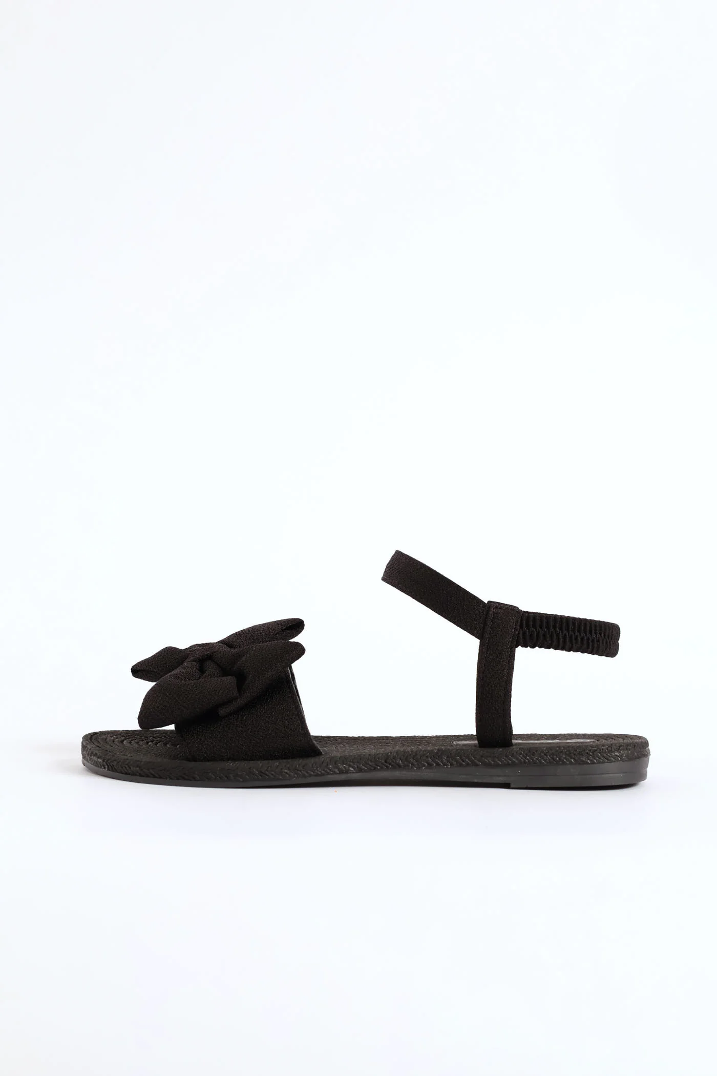 Elasticated Ankle Strap Bow Single Band Sandal  - Black - Image 4