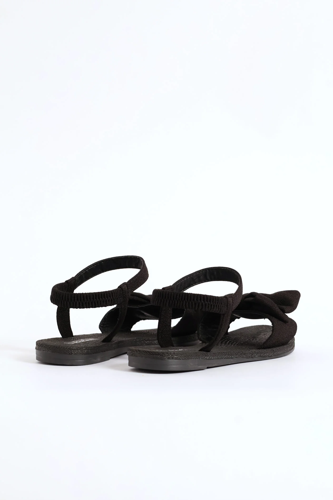 Elasticated Ankle Strap Bow Single Band Sandal  - Black - Image 6