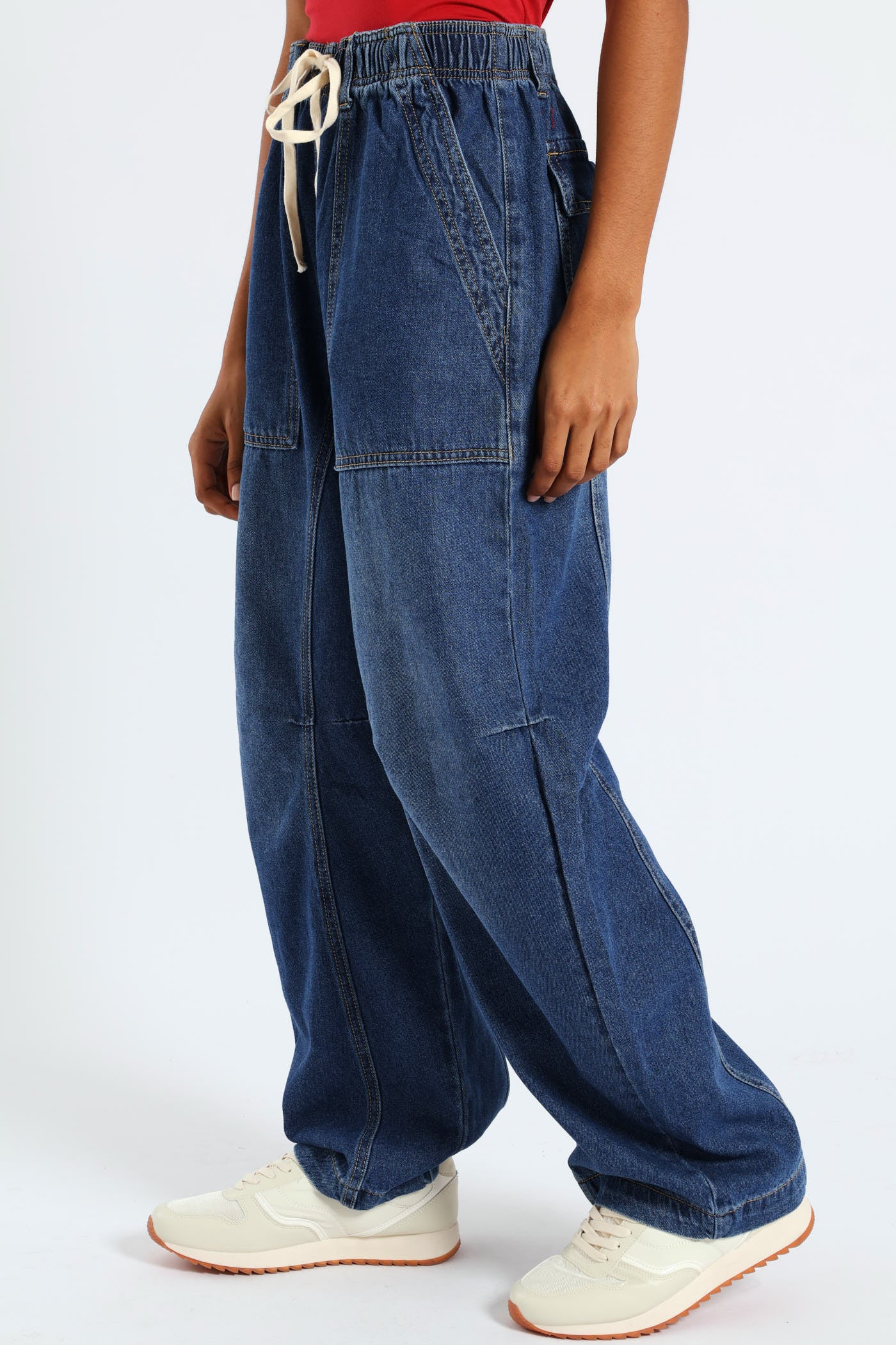 Elasticated Barrel Denim - Mid Blue - Image 2