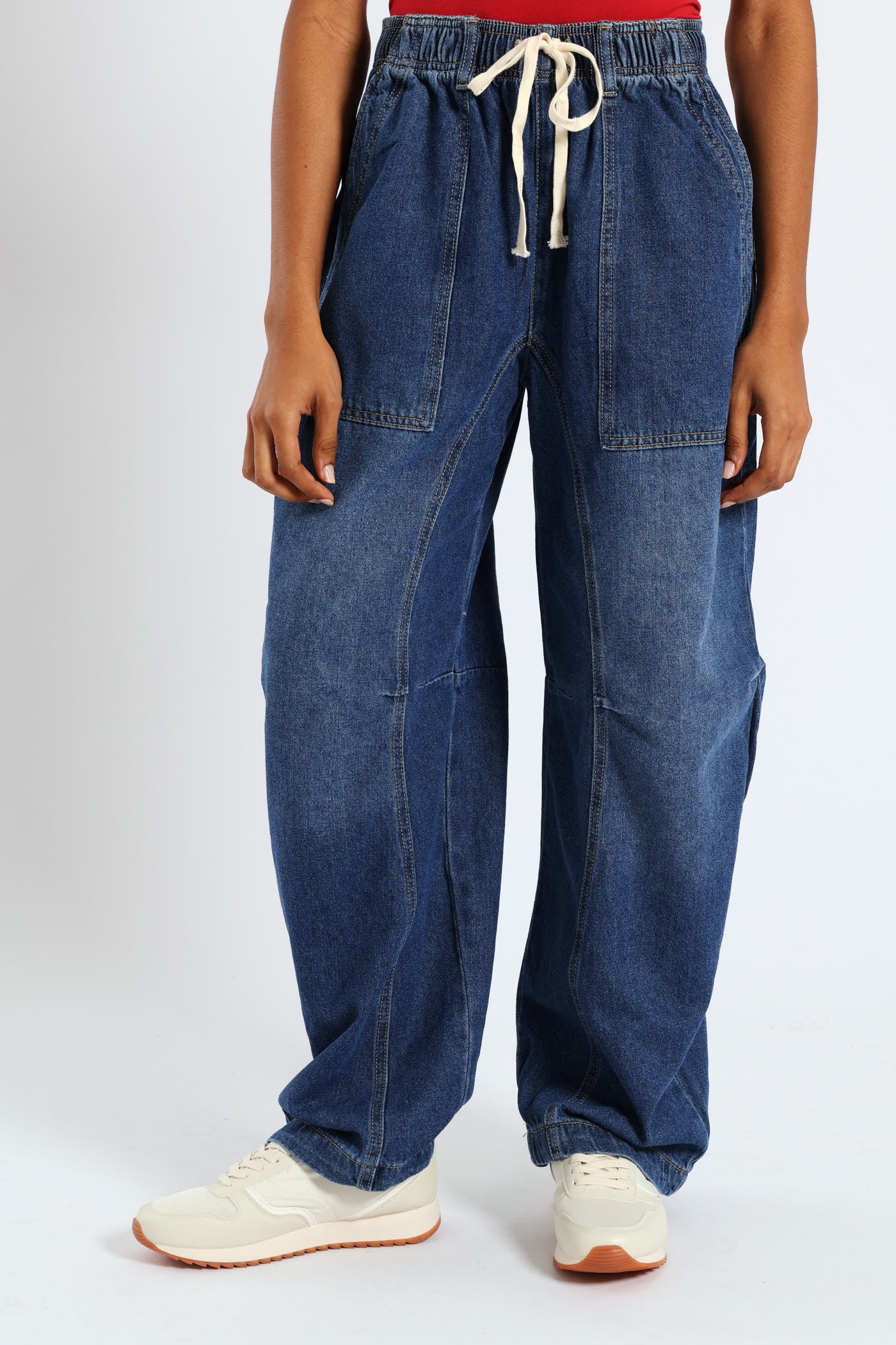 Elasticated Barrel Denim - Mid Blue - Image 3
