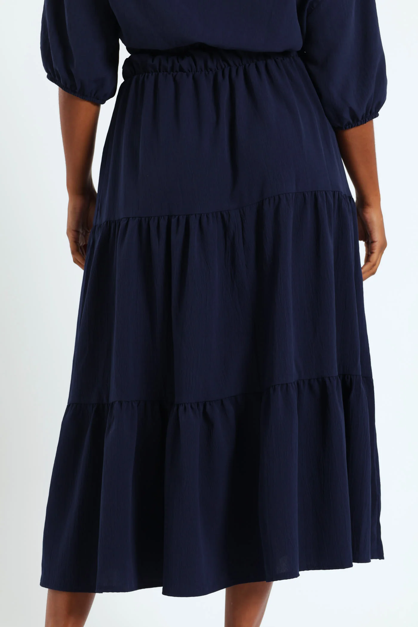 Elasticated Tiered Maxi Skirt - Navy - Image 3