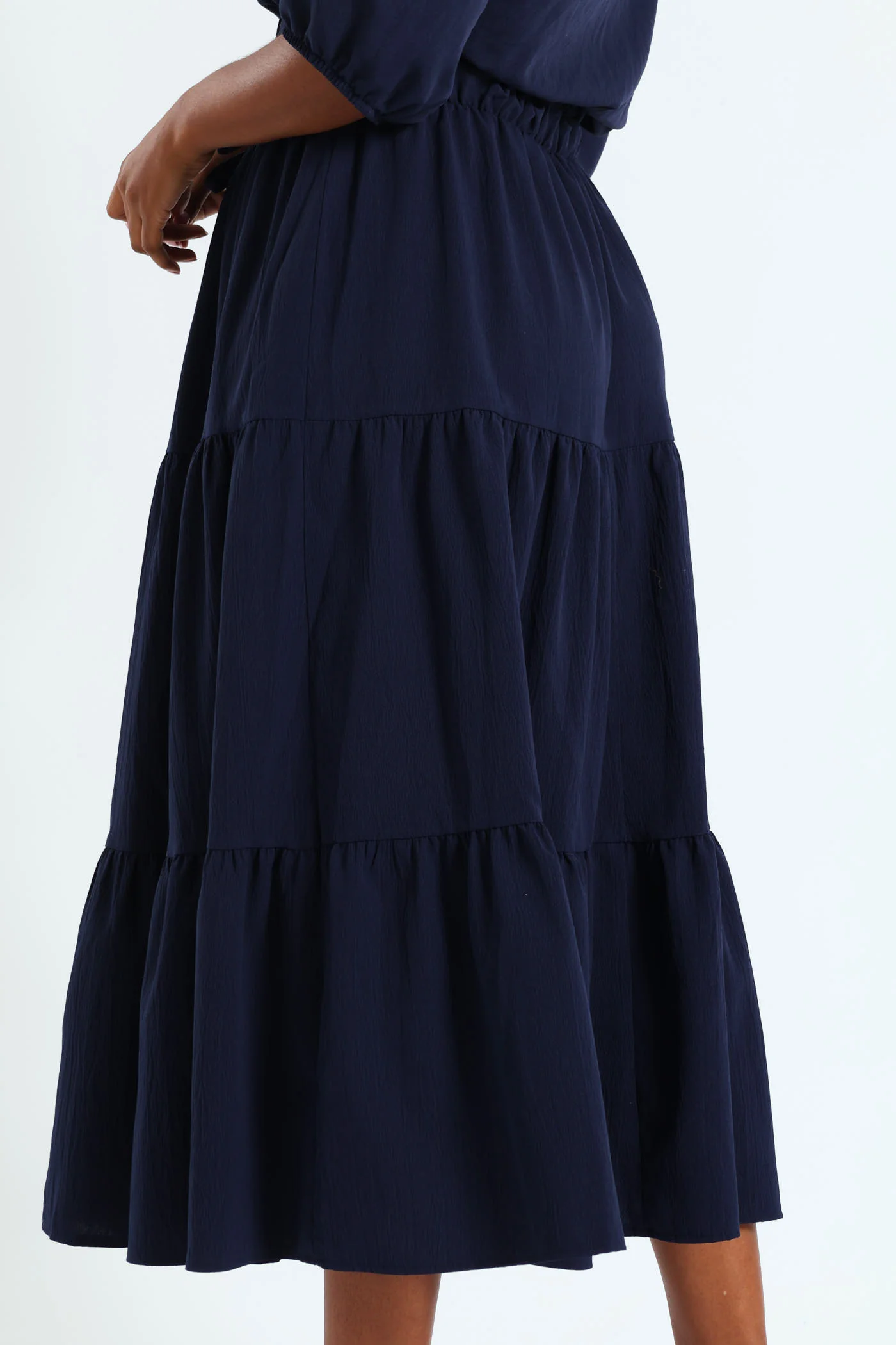 Elasticated Tiered Maxi Skirt - Navy - Image 4