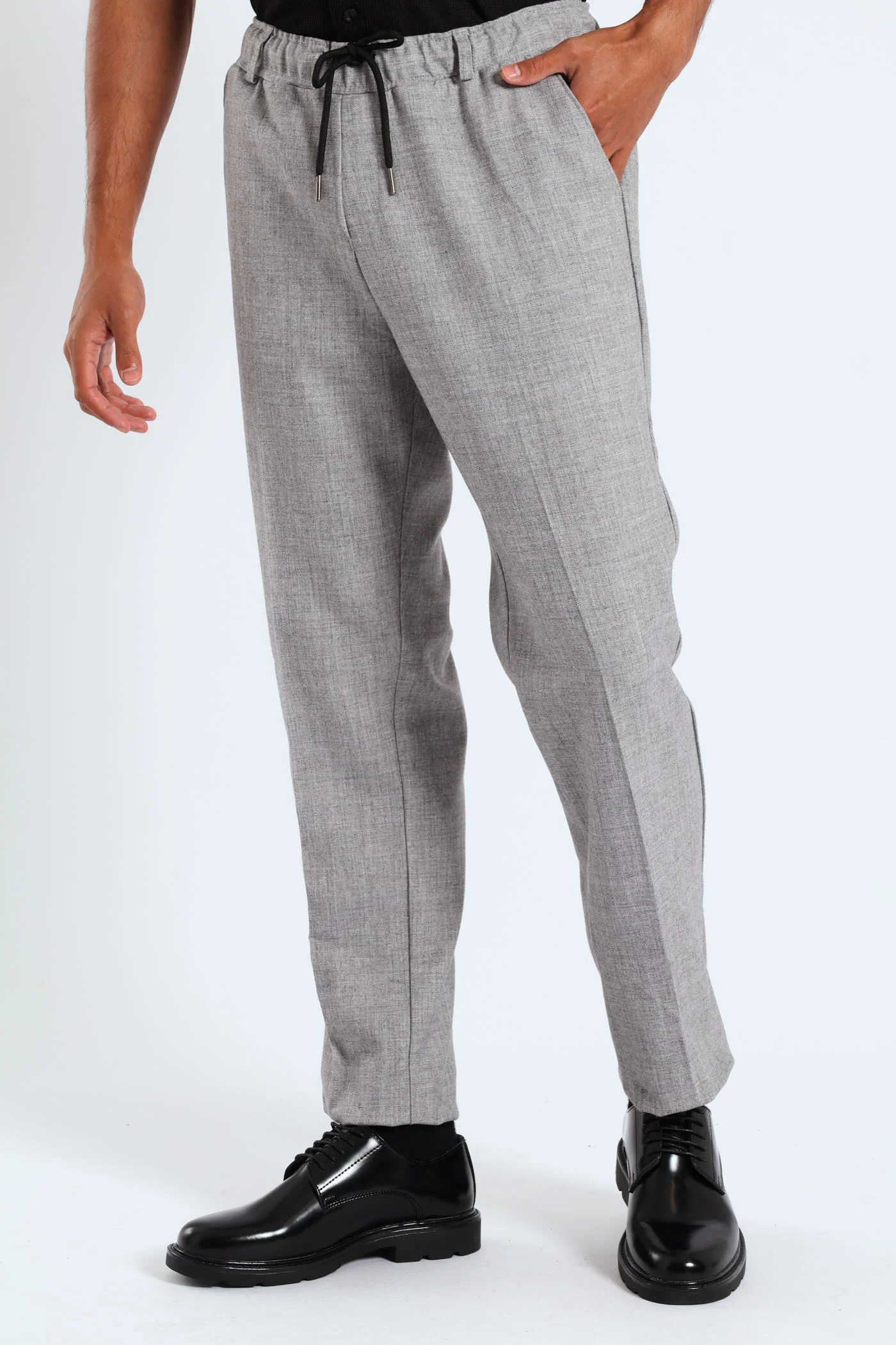 Elasticated Trousers - Grey Melange - Image 3